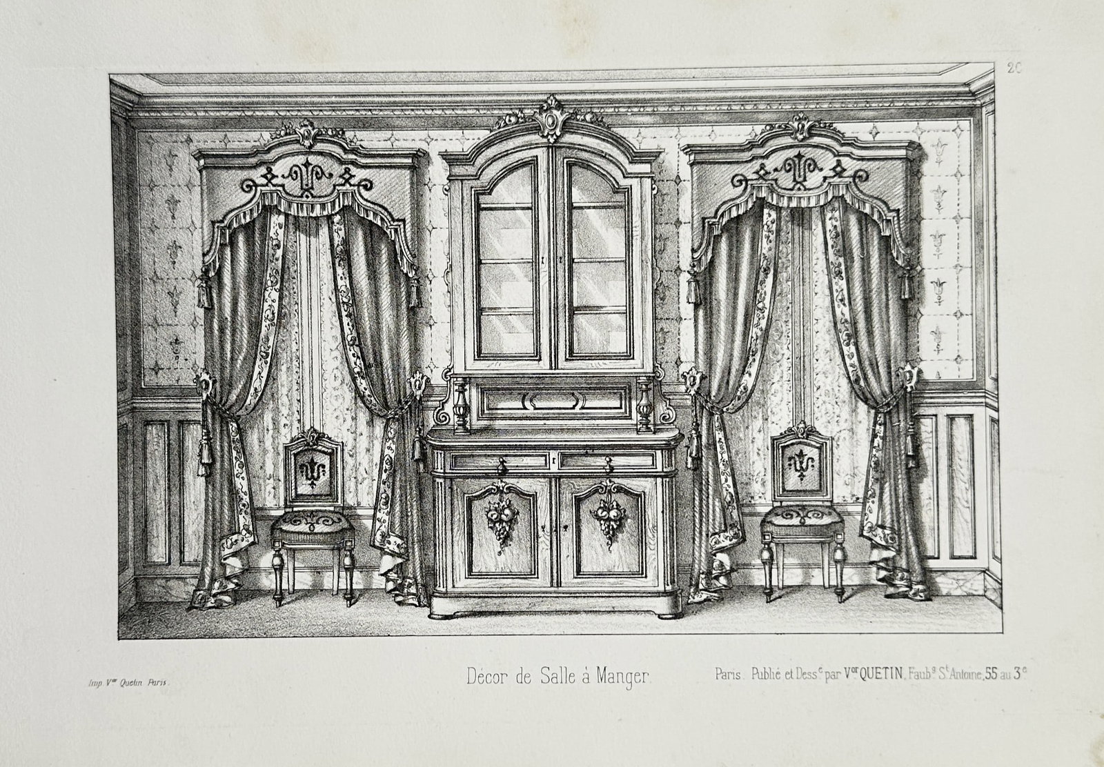 Victor L. Quétin – Design for a Dining Room Interior – Lithograph (19th Century) (1 of 2)
