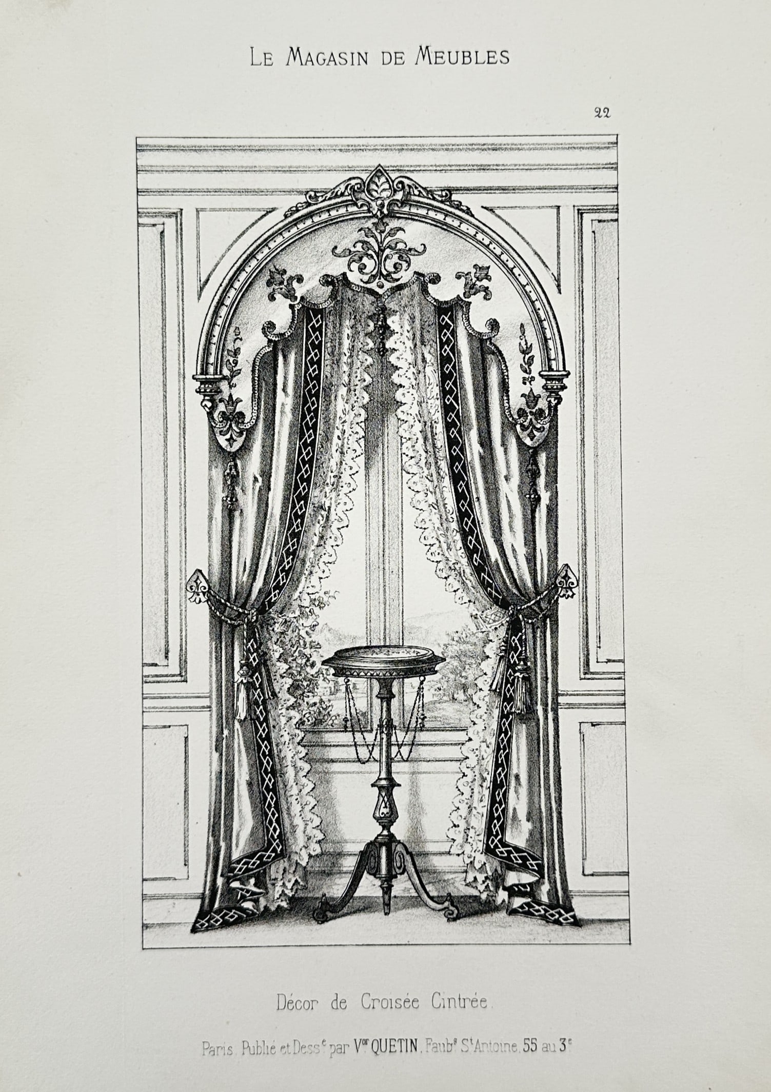 Victor L. Quétin – Design for an Arched Window Treatment – Lithograph (19th Century) (1 of 2)