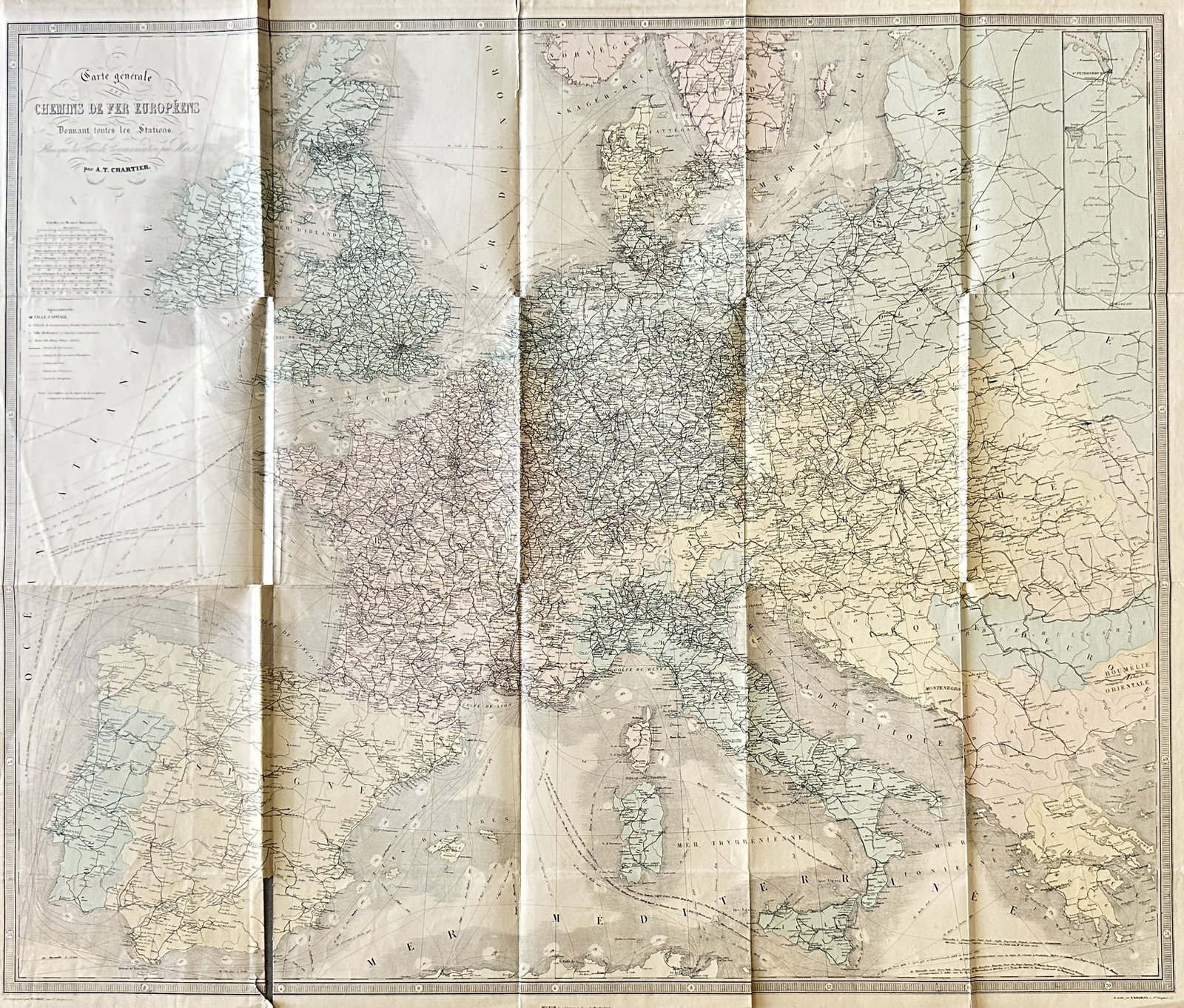 Jean Migeon – Map of European Railroads – Engraving (19th Century) (1 of 2)