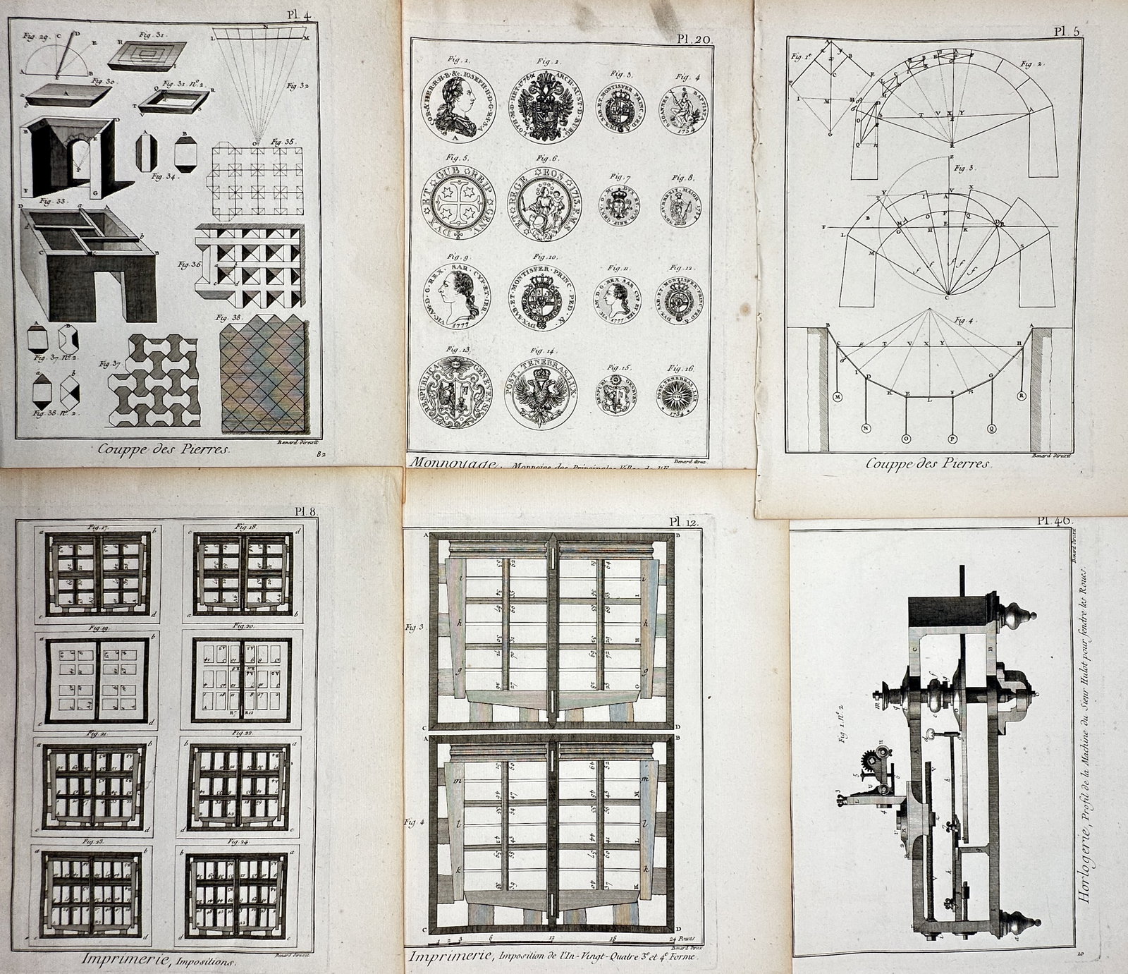 Robert Bénard (1734–1777) – Set of 6: Various Trades & Sciences (Masonry, Printing) (1 of 2)