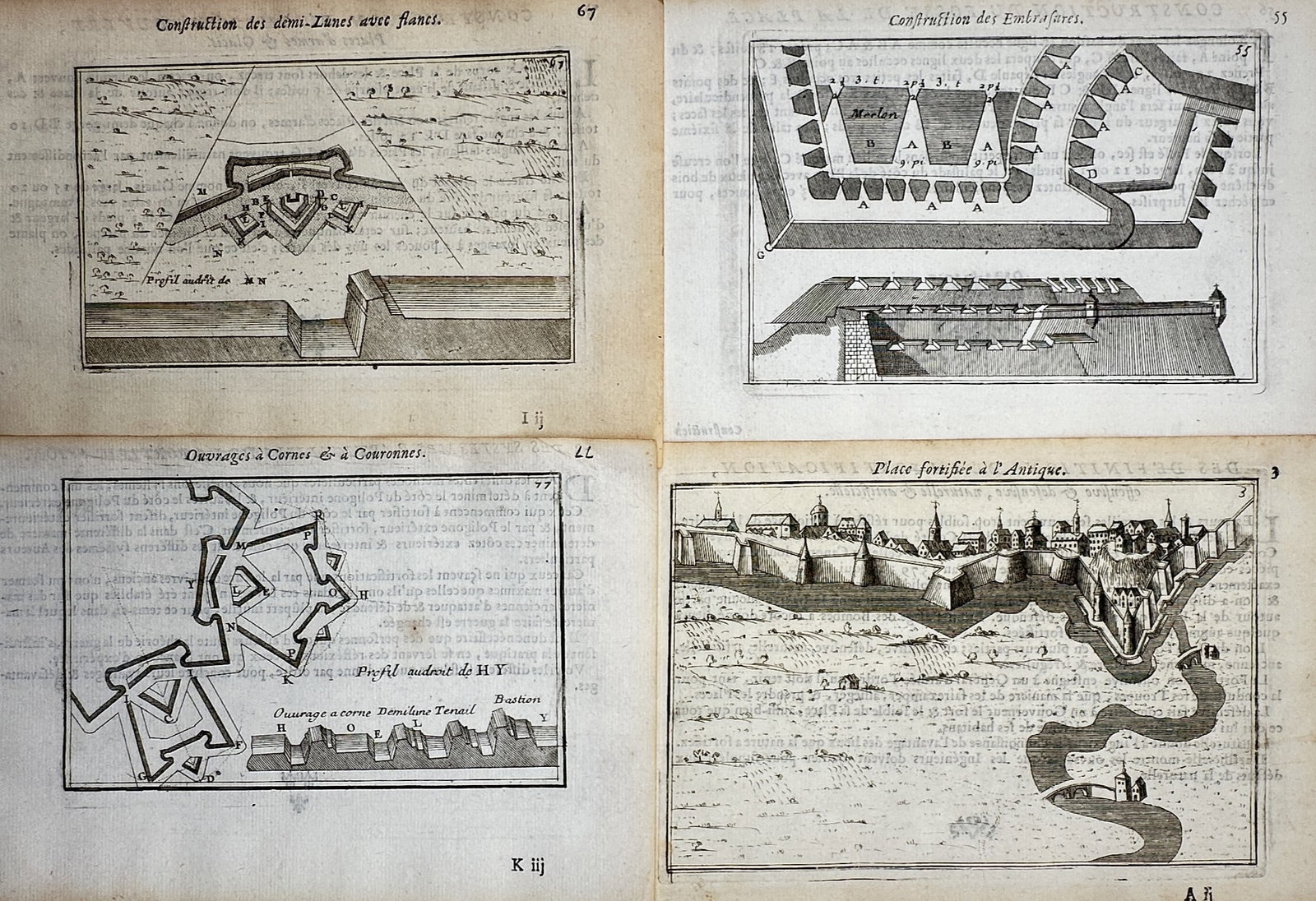 Denis Diderot – Set of 4: Military Fortifications & Bastions (Art Militaire) – Copperplate (1 of 2)