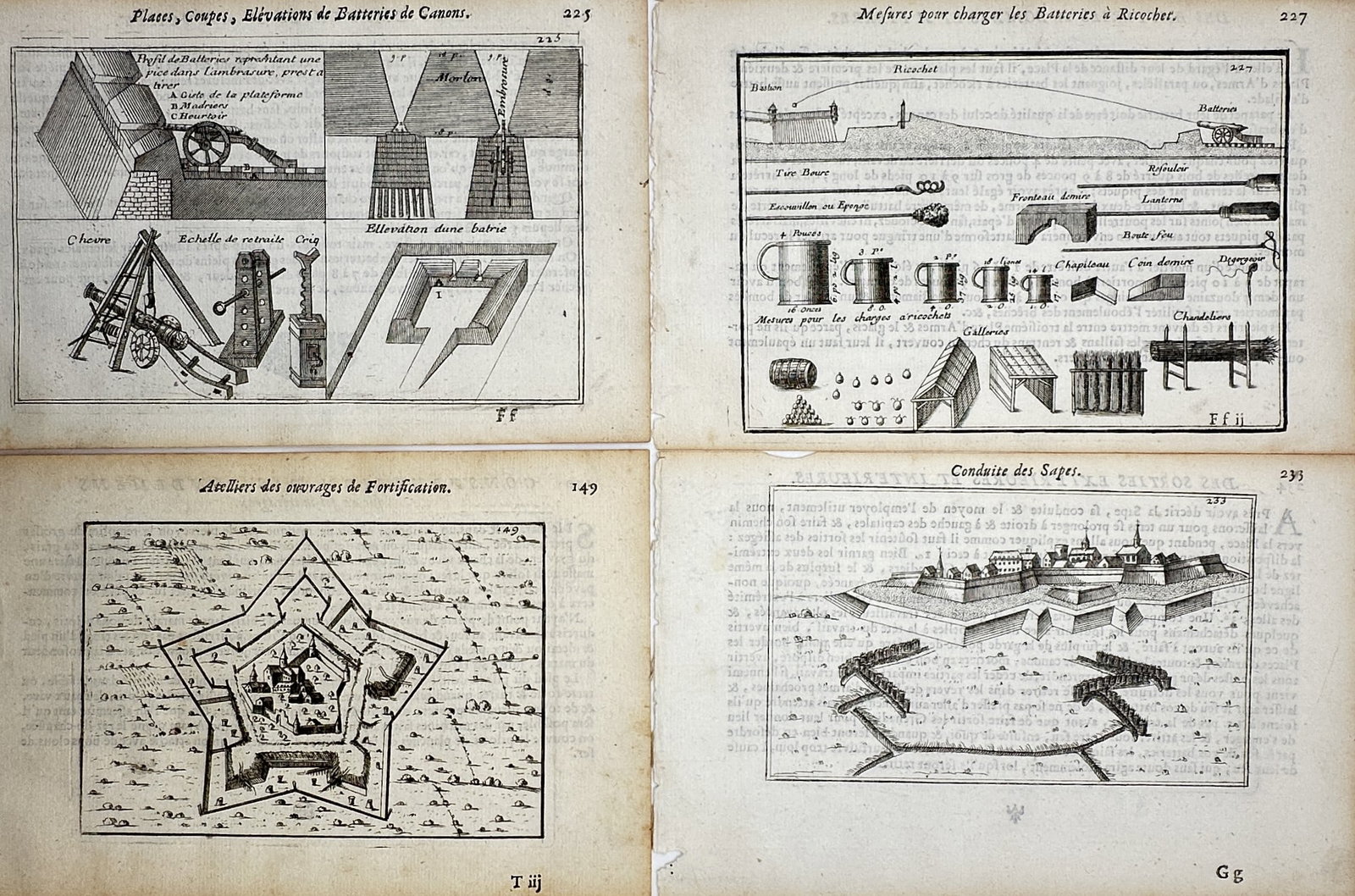 Denis Diderot – Set of 4: Artillery Batteries, Cannon Layouts & Siege Trenches (1 of 2)