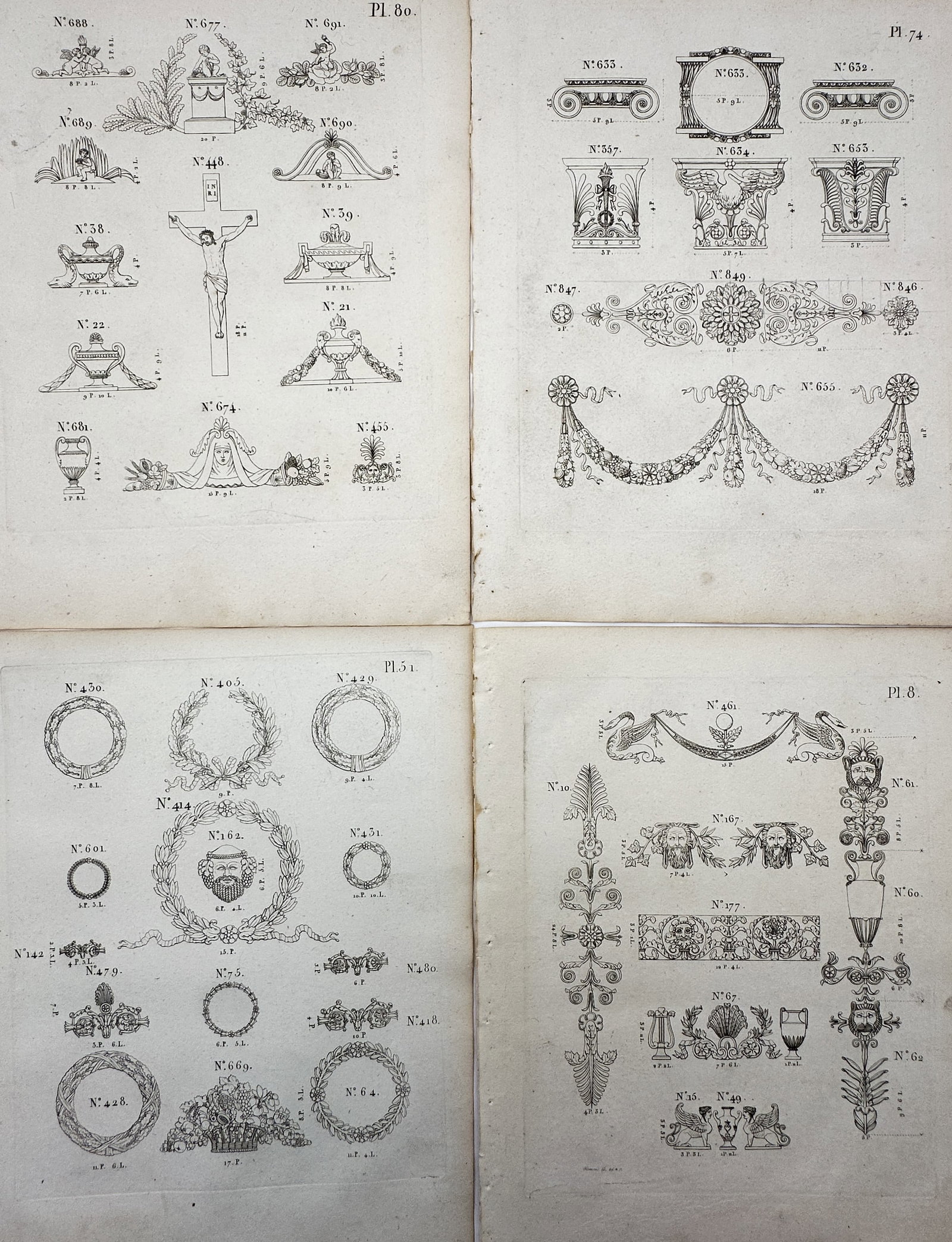 Joseph Beunat – Set of 4: Various Neoclassical Architectural Ornaments & Friezes (1 of 2)