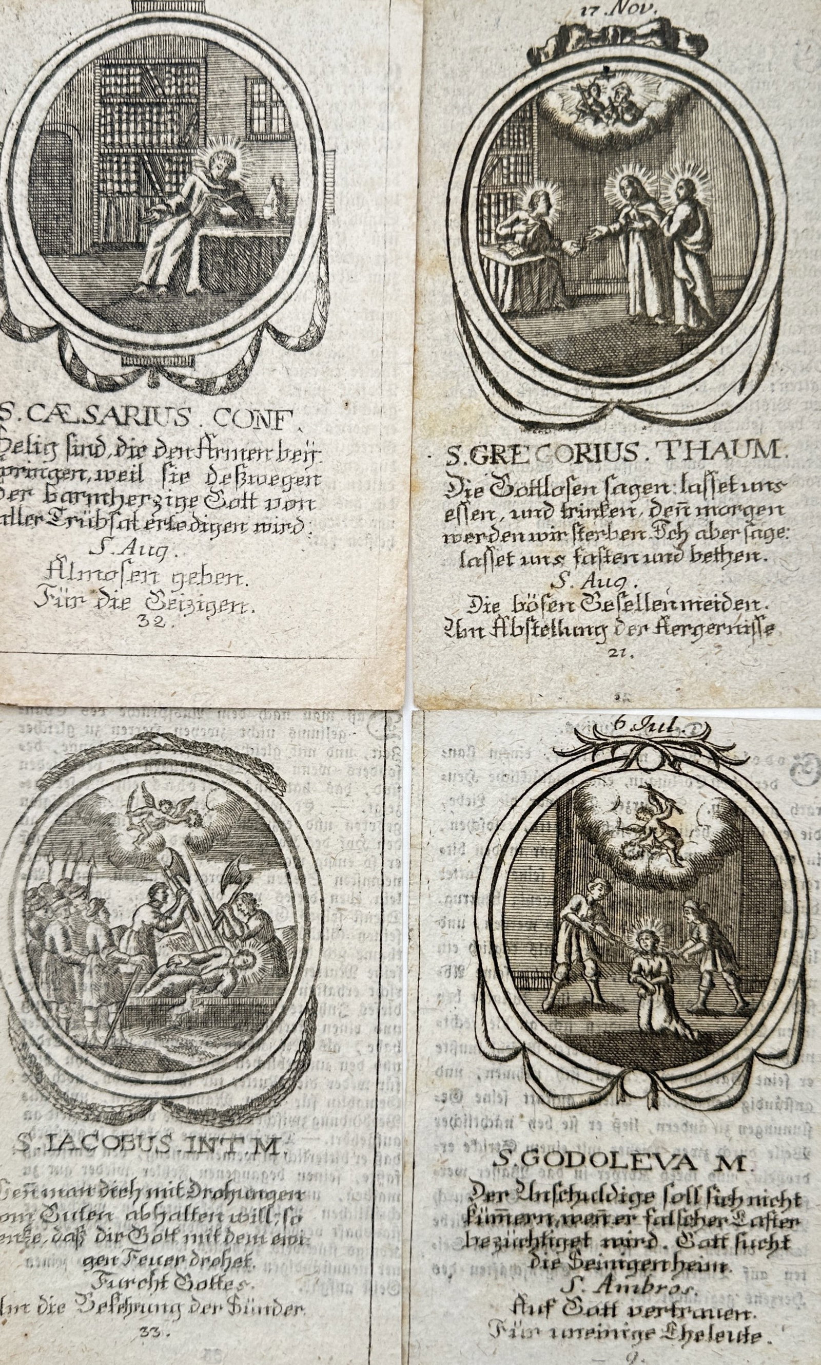 Jeremias Wolff – Set of 4: Liturgical Calendar of Christian Saints & Martyrs – Copperplate (1 of 2)