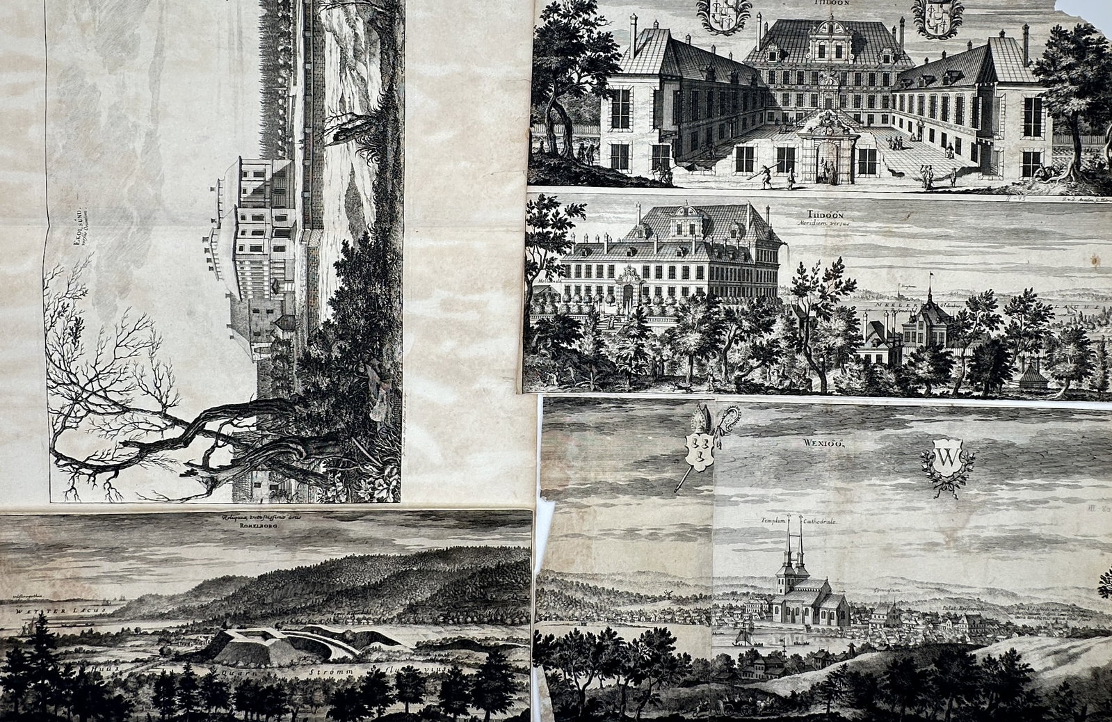 Erik Dahlbergh – Set of 4: Topographical Views of Swedish Estates & Cities (Steninge & Vaxjo) (1 of 2)