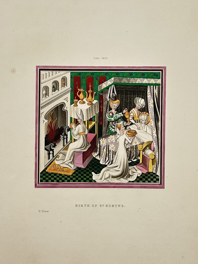 Henry Shaw (1800-1873) – View of the Birth of St Edmund – Wood Engraving (1843) (1 of 2)