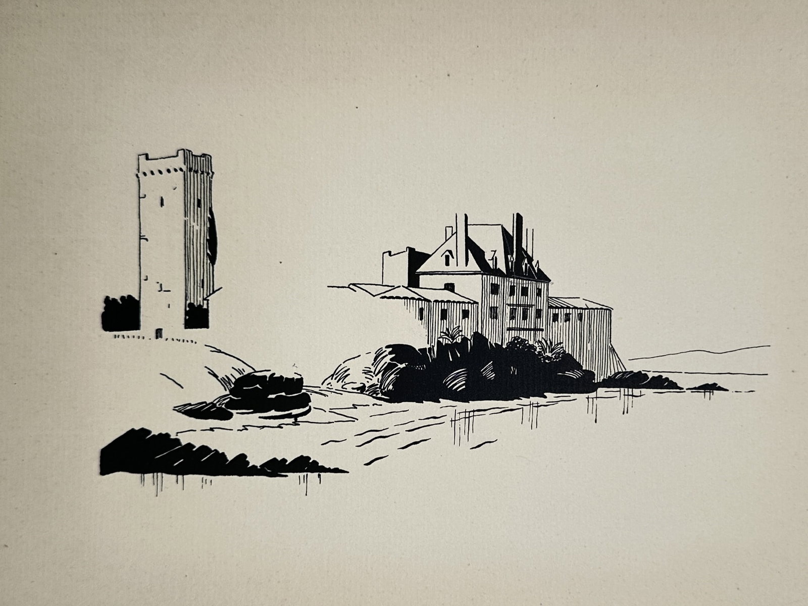 Unknown Artist (Years Unknown) – View of a Coastal Castle – Lithograph (20th Century) (1 of 2)