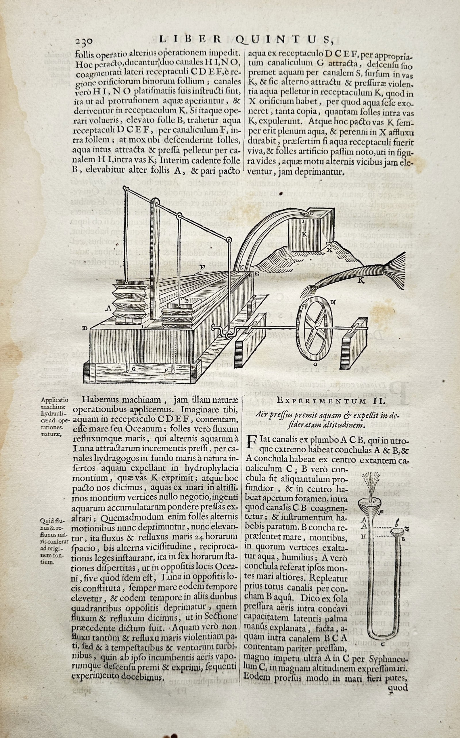 Athanasius Kircher (1602-1680) – View of Hydraulic and Pneumatic Experiments – Engraving (1664) (1 of 2)