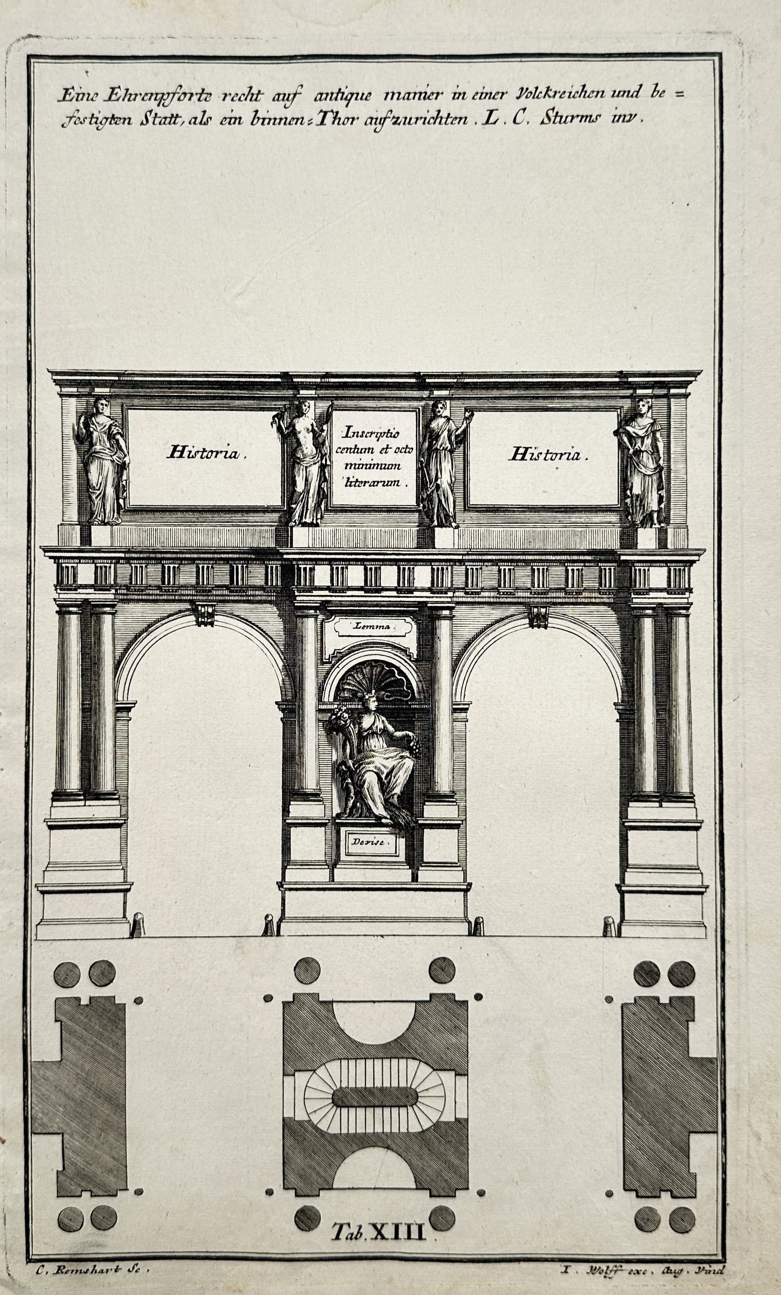 Jeremias Wolff (1663-1724) – View of a Triumphal Arch Architectural Design – Engraving (circa (1 of 2)