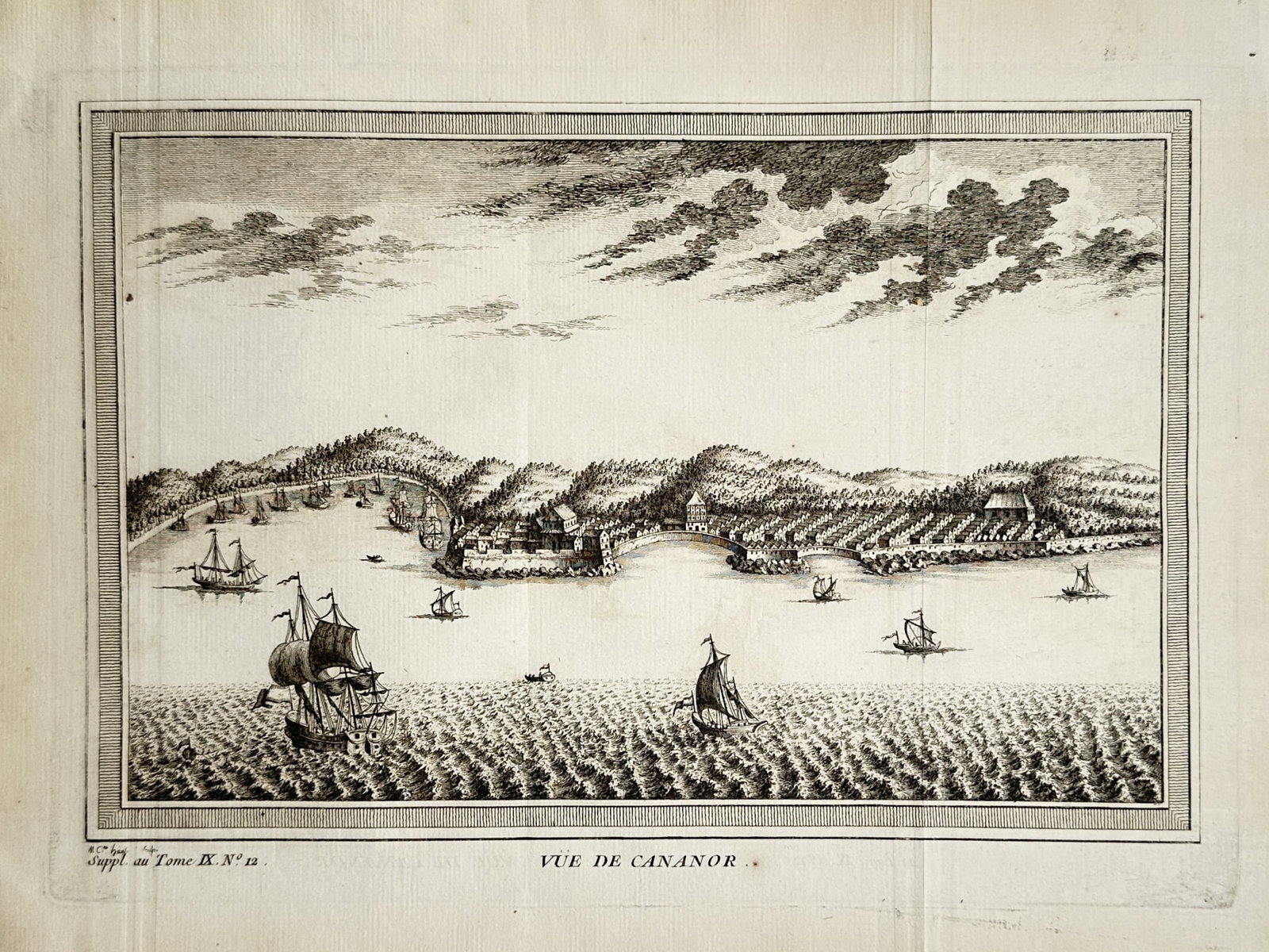 Antoine François Prévost d'Exiles (1697-1763) – View of Kannur – Engraving (1756) (1 of 2)
