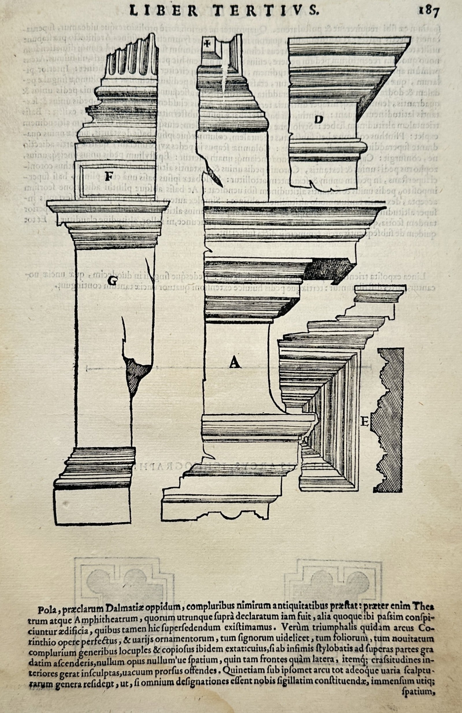 Sebastiano Serlio (1475–1554) – View of Classical Architectural Mouldings and Pedestals – (1 of 2)
