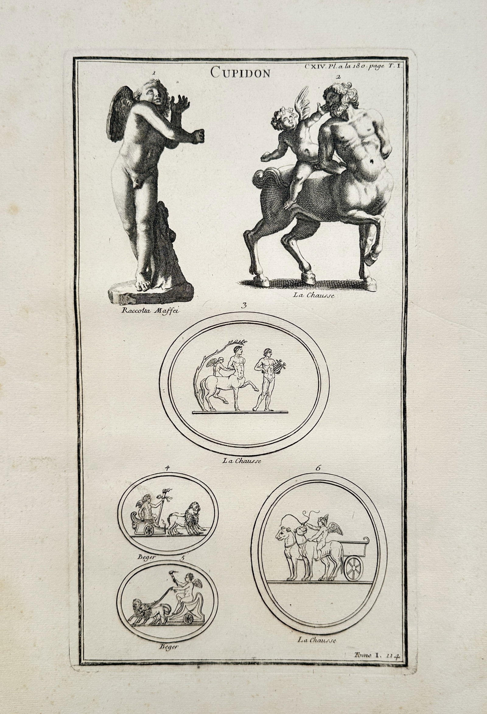 Bernard de Montfaucon – View of Classical Sculptures and Cameos of Cupid – Engraving (1719) (1 of 2)