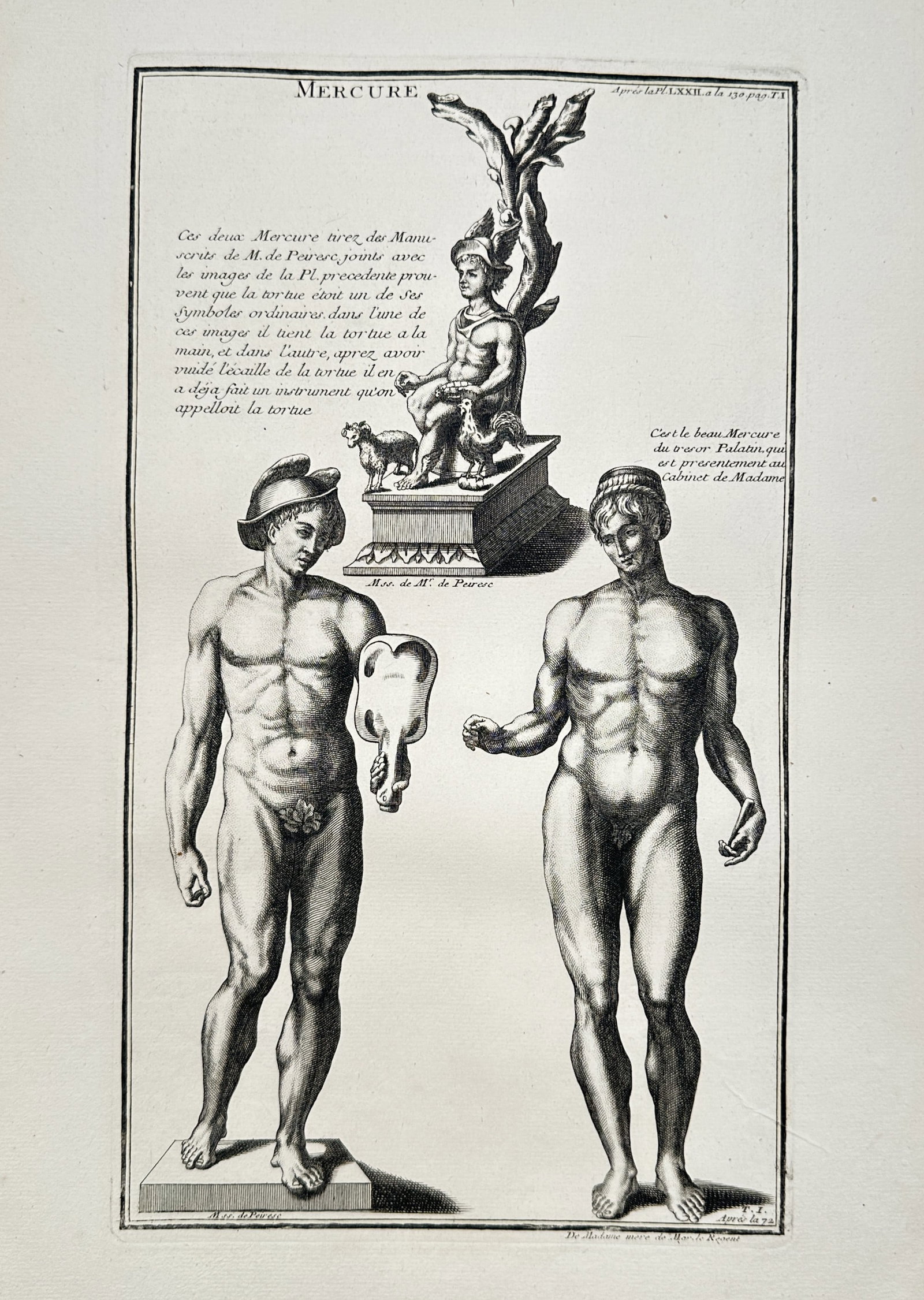 Bernard de Montfaucon – View of Classical Sculptures and Depictions of Mercury – Engraving (1 of 2)