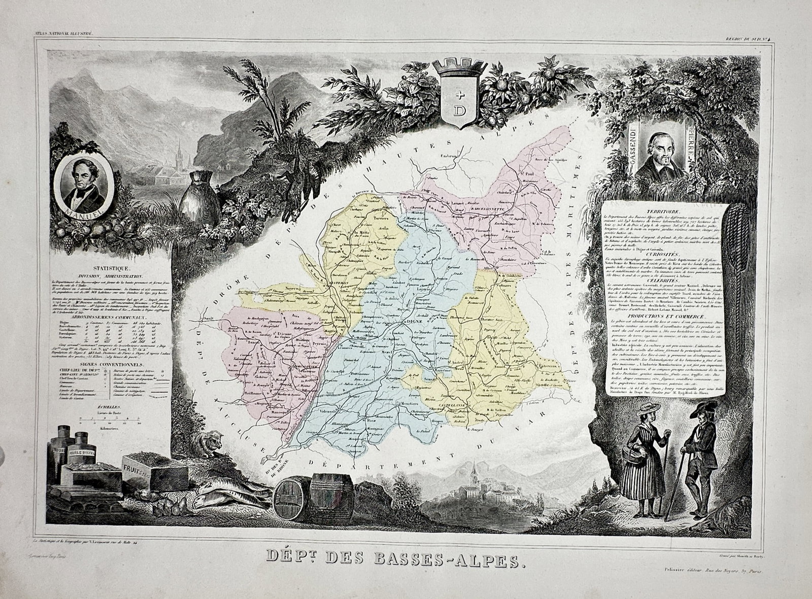 Victor Levasseur (1795–1862) – Map of the Basses-Alpes Department – France – Engraving (1 of 2)