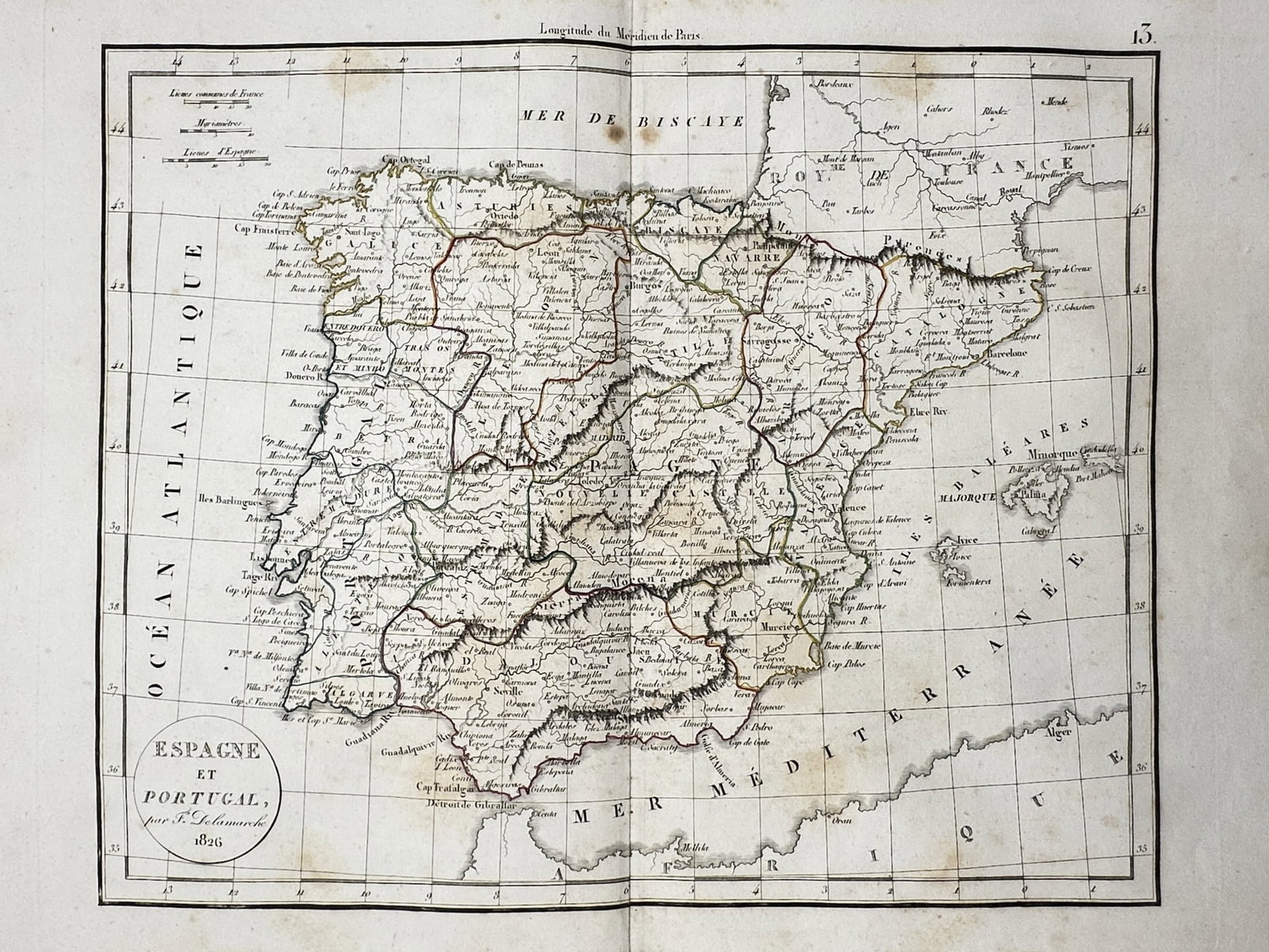 Félix Delamarche – Map of Spain and Portugal – Iberian Peninsula – Engraving (1832) (1 of 2)