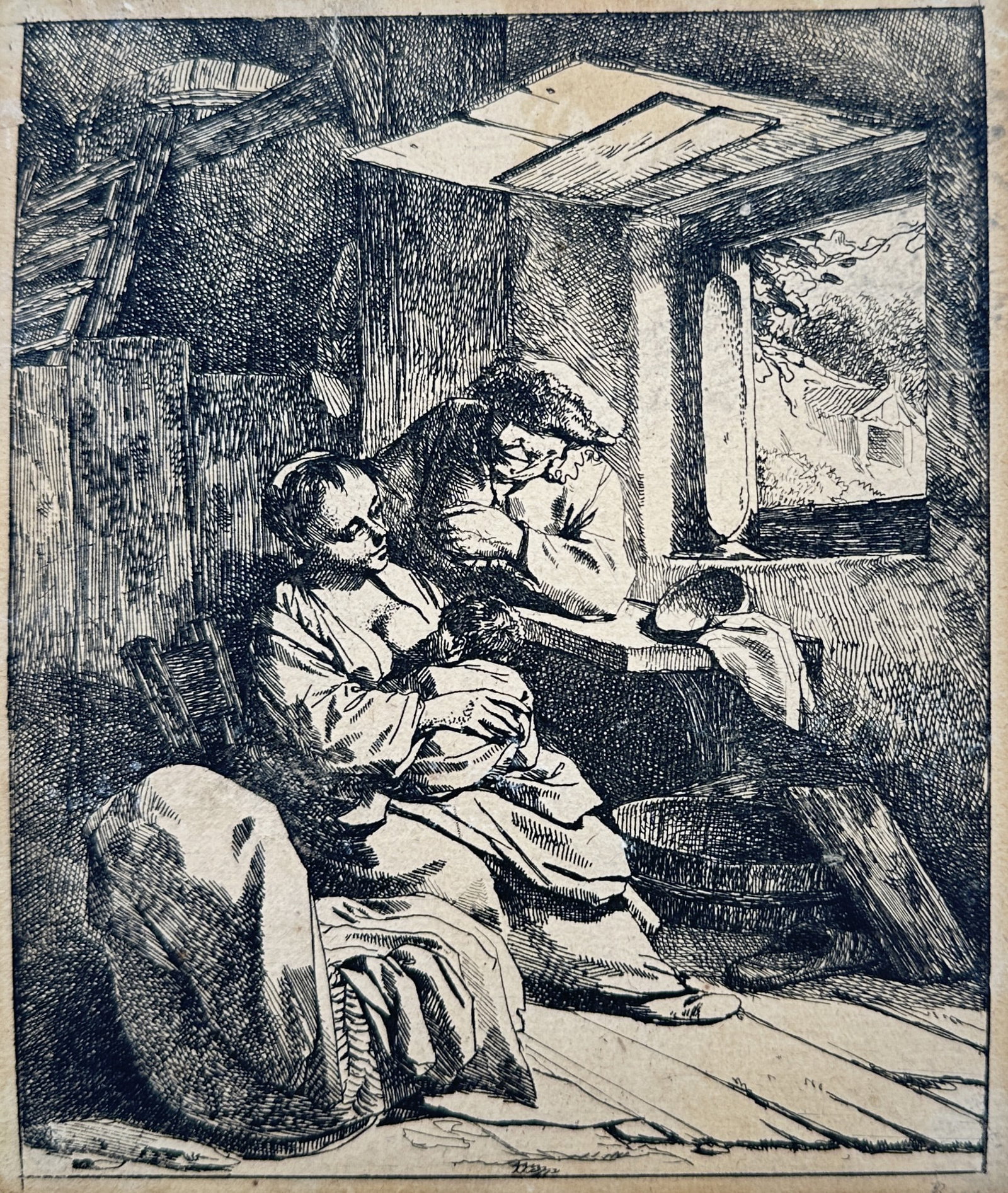 Cornelis Pietersz. Bega (1631–1664) – View of a Genre Study of a Peasant Family – Etching (1 of 2)