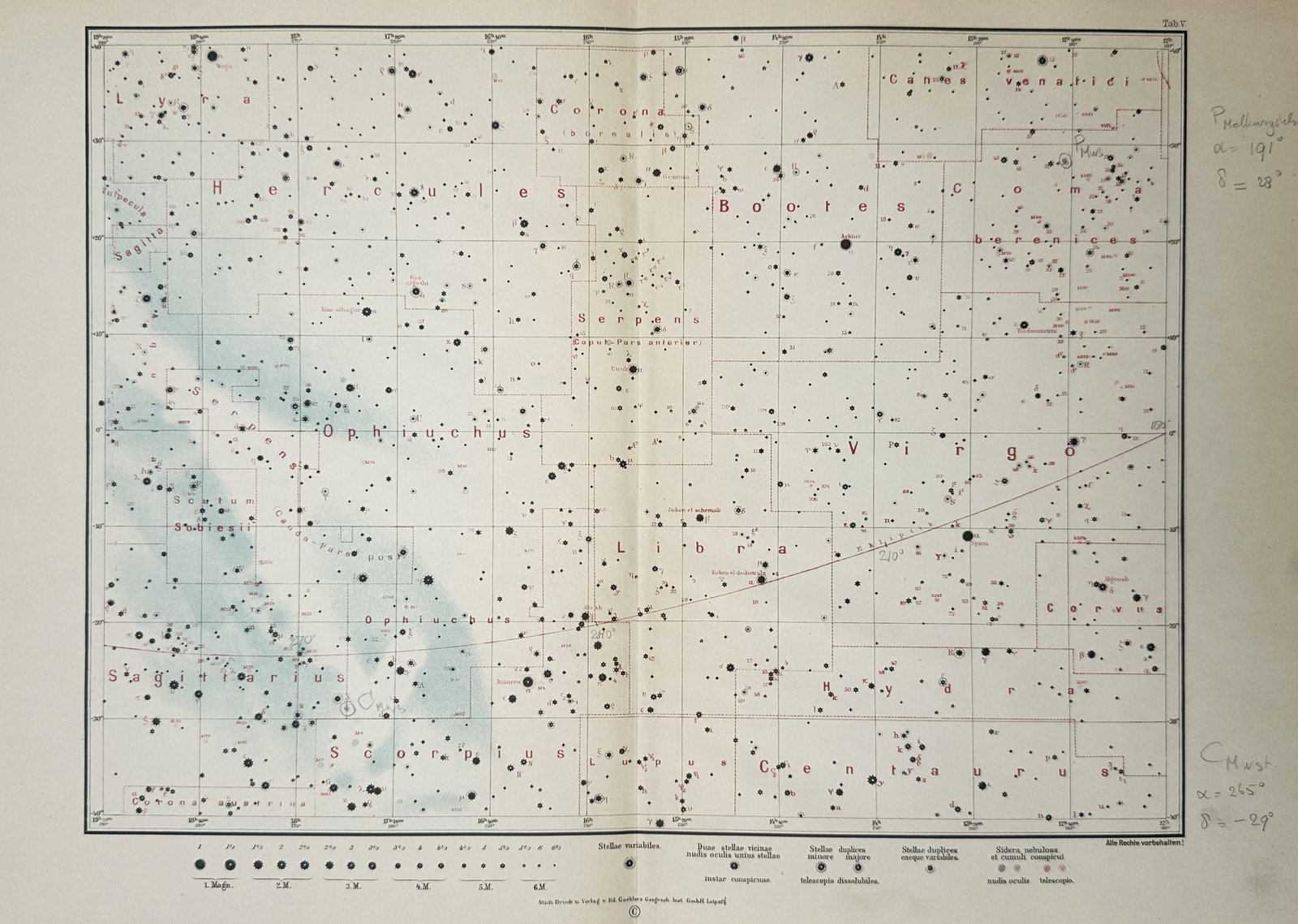 Eduard Gaebler (1842–1911) – Astronomical Star Chart of the Night Sky – Lithograph (1895) (1 of 2)