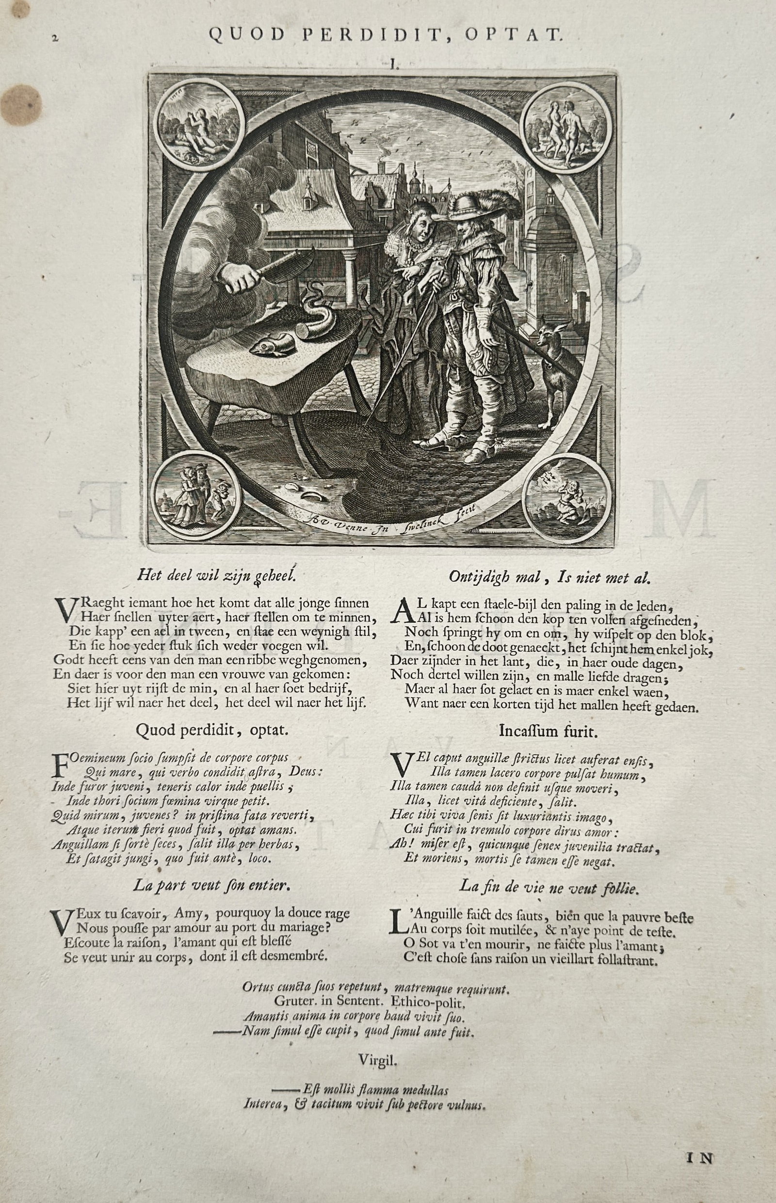 Jacob Cats – Emblematic Study on Desires and Loss – Engraving (Late Seventeenth Century) (1 of 2)