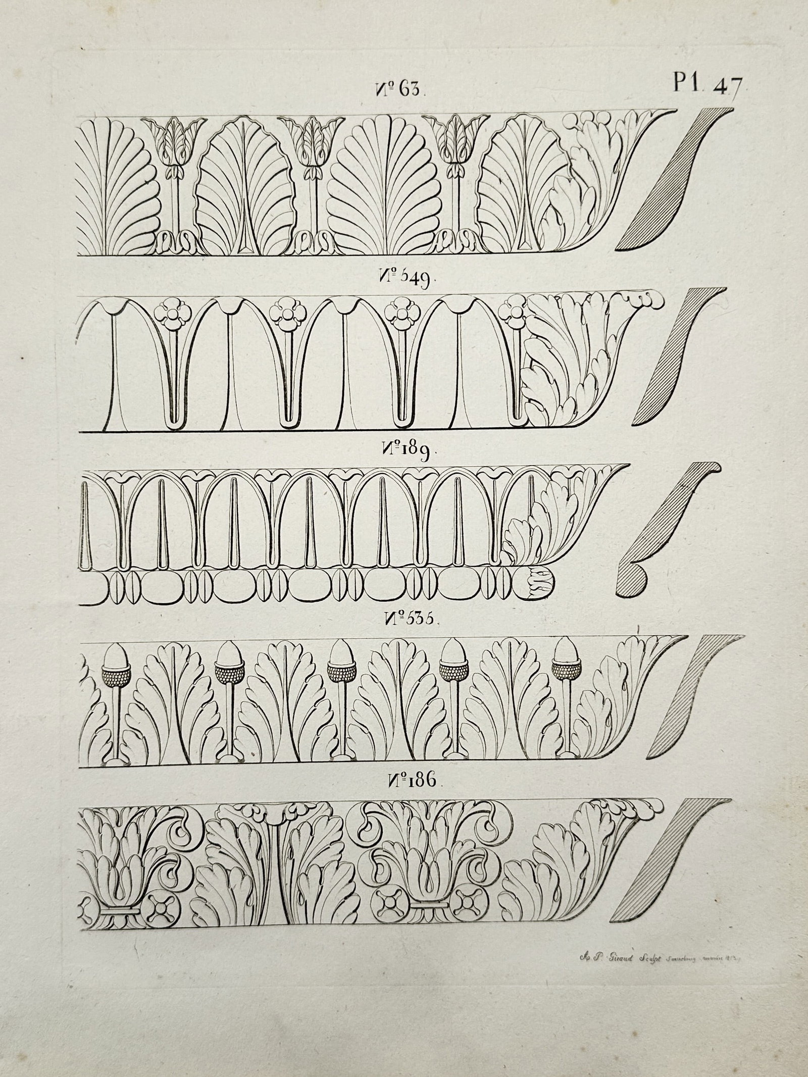 Joseph Beunat – Studies of Architectural Mouldings and Friezes – Copper engraving (1813) (1 of 2)