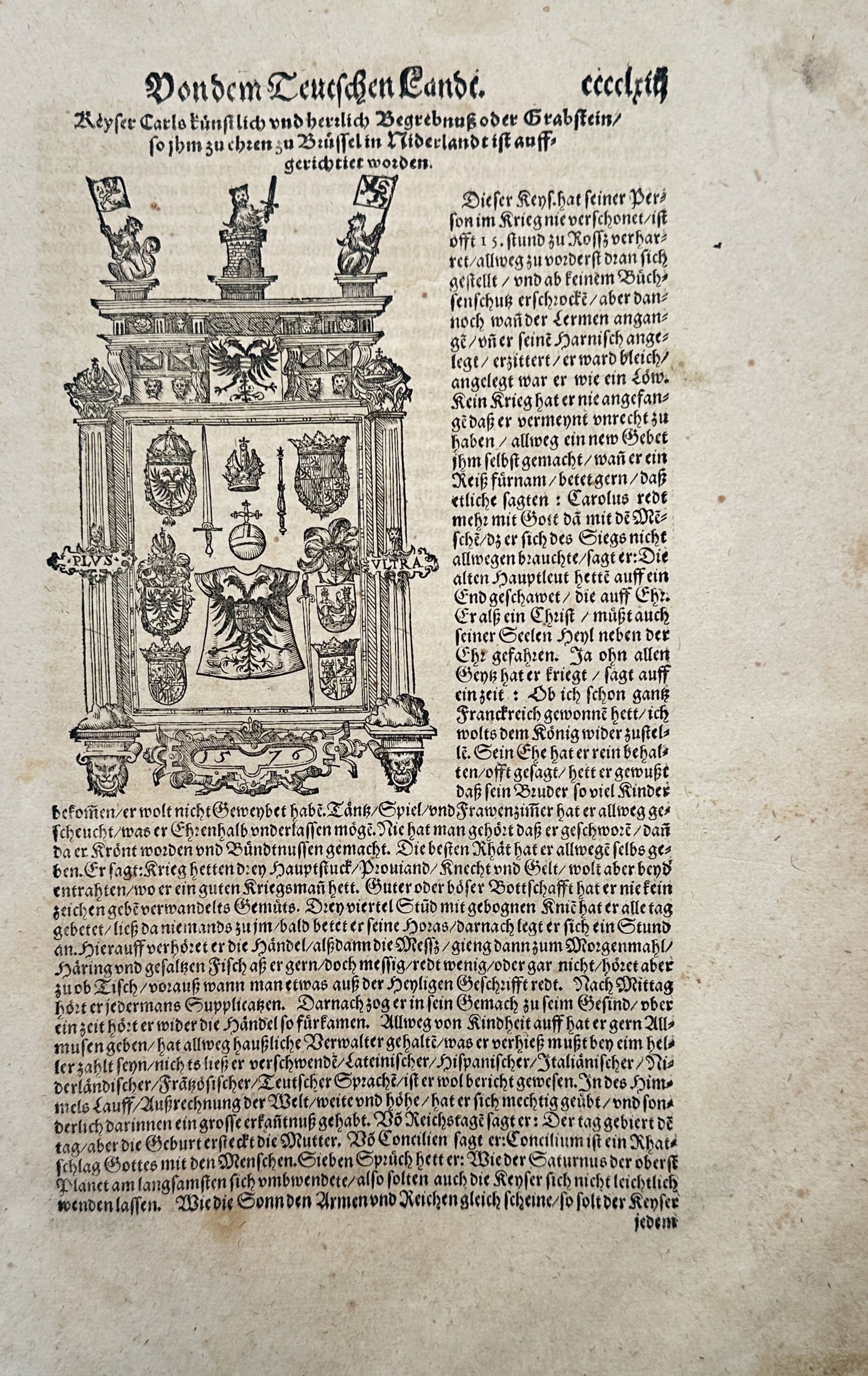 Sebastian Munster – Map of Germany with Heraldic Monument – Woodcut (16th Century) (1 of 2)