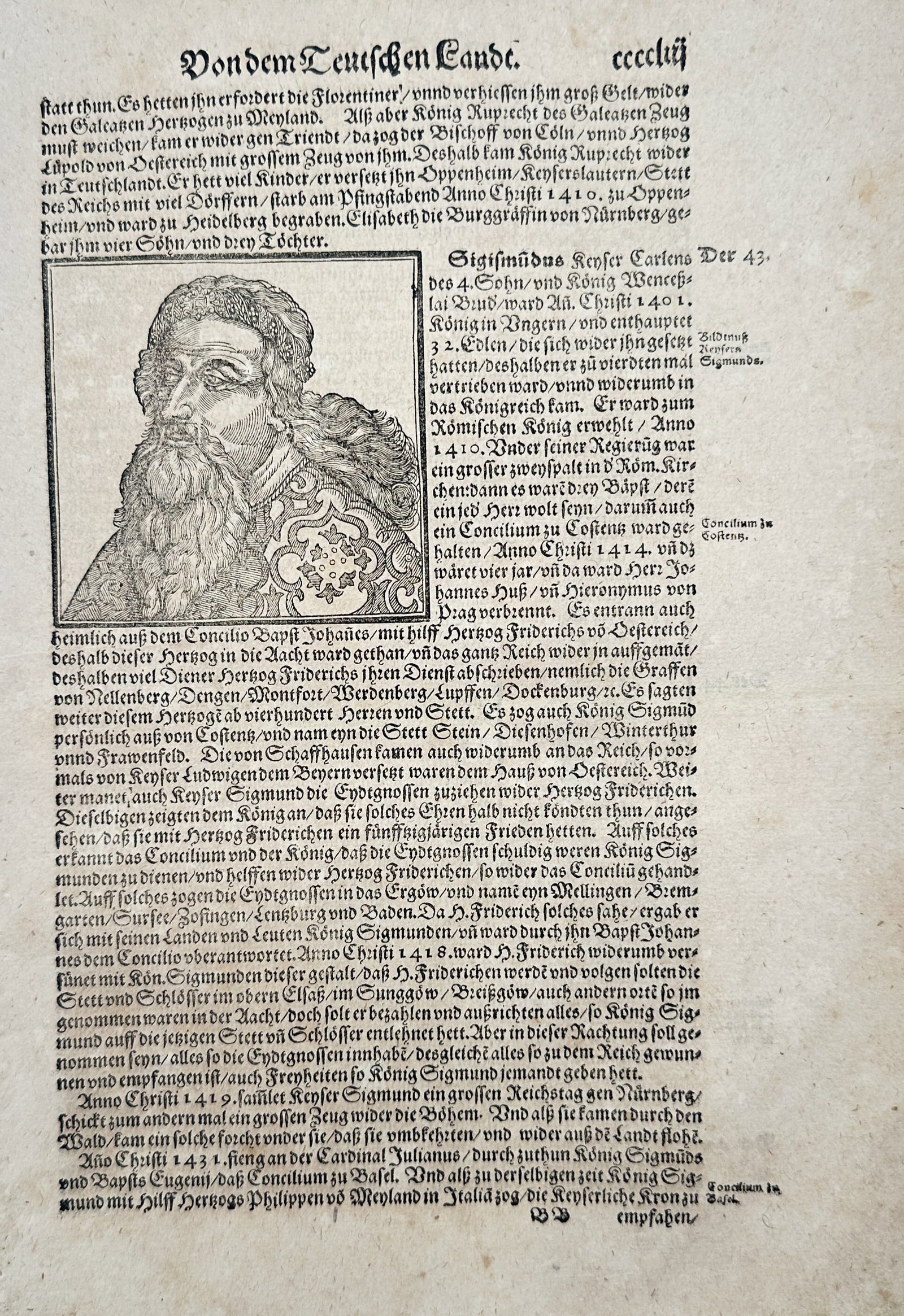 Sebastian Munster – Portrait of Emperor Sigismund – Woodcut (16th Century) (1 of 2)
