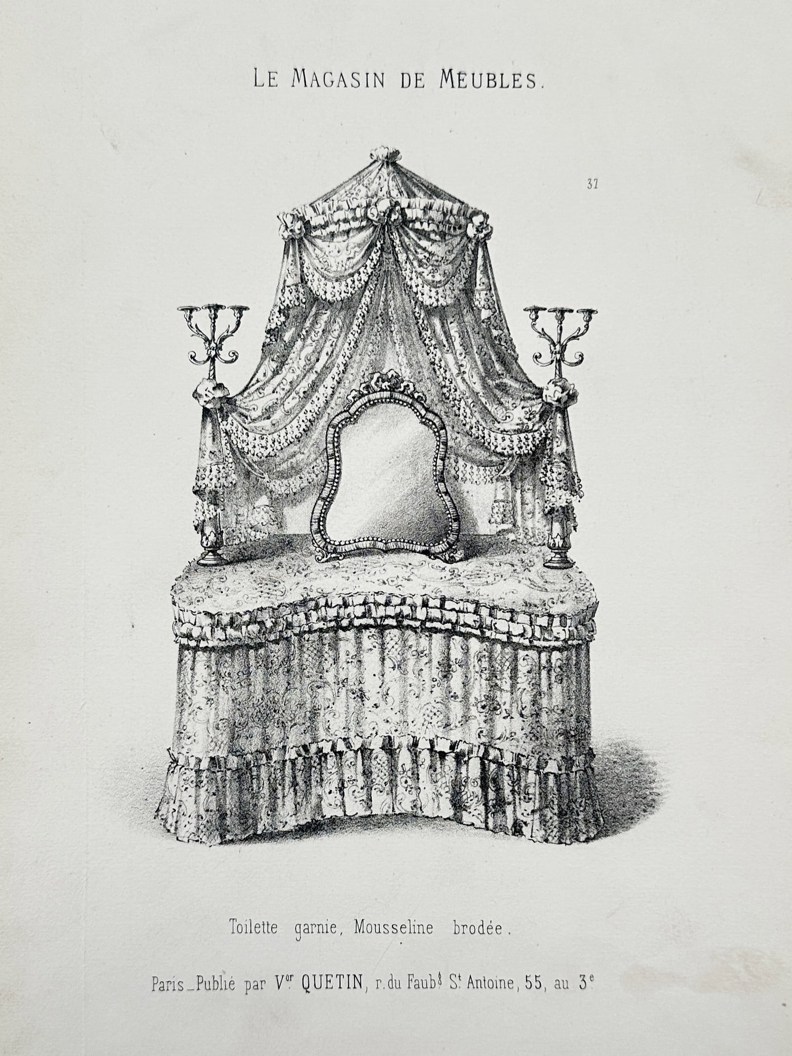 Victor L. Quétin – Design for a Draped Dressing Table – Lithograph (19th Century) (1 of 2)