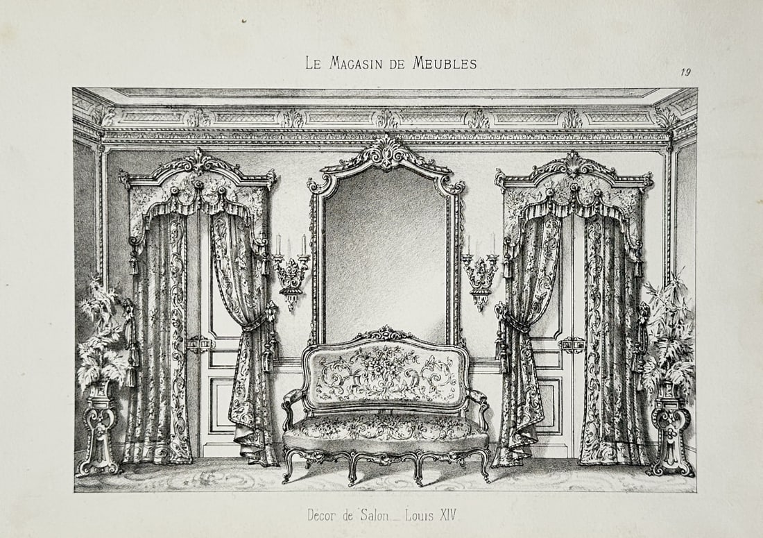 Victor L. Quétin – Design for a Louis XIV Style Salon Interior – Lithograph (19th Century) (1 of 2)