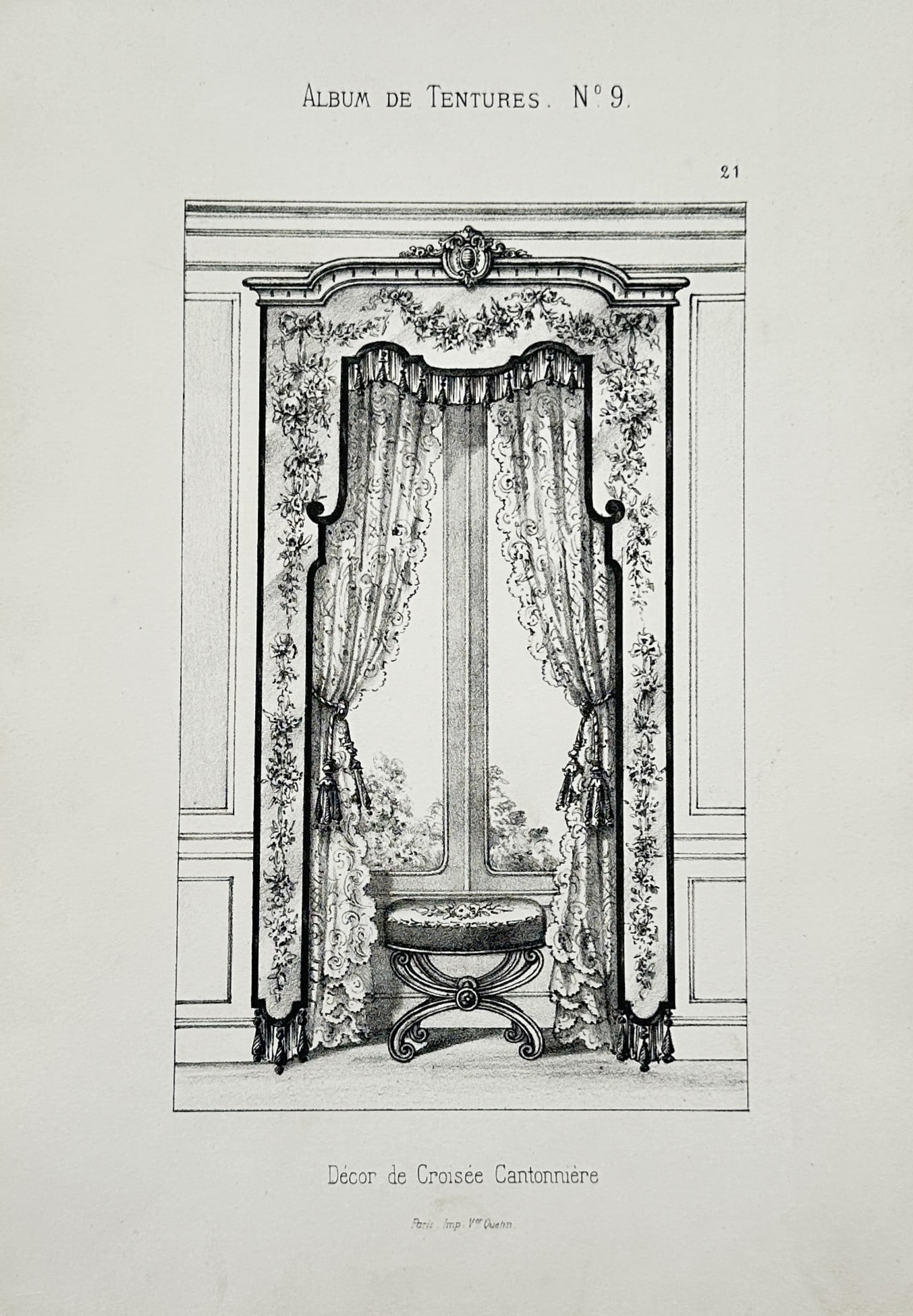 Victor L. Quétin – Design for a Window Drapery and Cantonniere – Lithograph (19th Century) (1 of 2)
