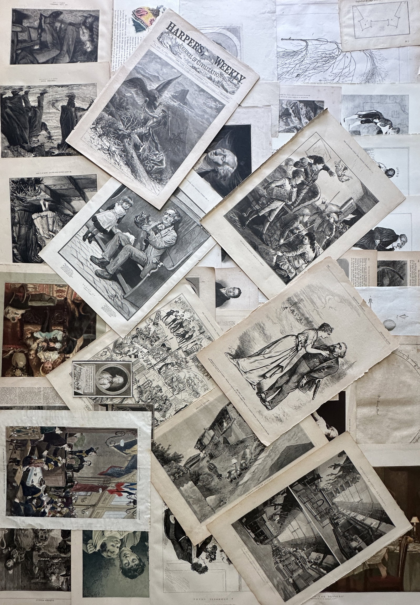 Various Illustrators – approx.Set of 50: 19th-Century Illustrations & Social Commentary – (1 of 2)