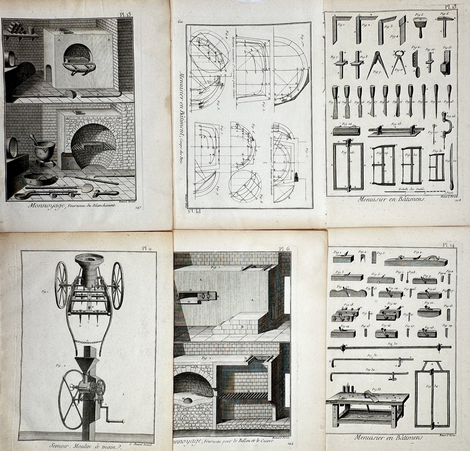 Robert Bénard – Set of 6: Industrial Arts & Mechanical Trades (Minting, Carpentry, Millin) (1 of 2)