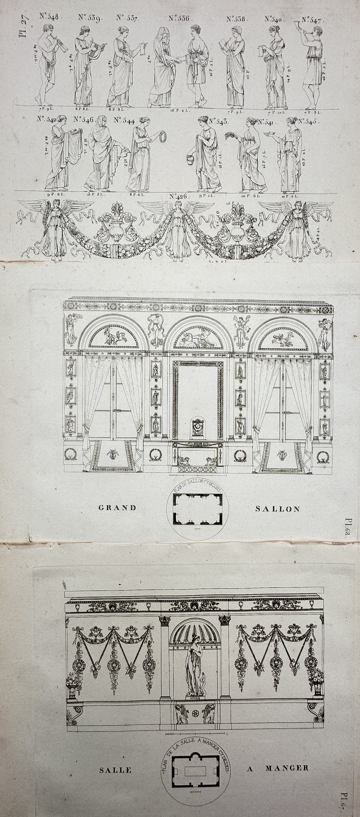 Joseph Beunat – Set of 3: Neoclassical Salons, Dining Rooms & Drapery Ornaments (1 of 2)