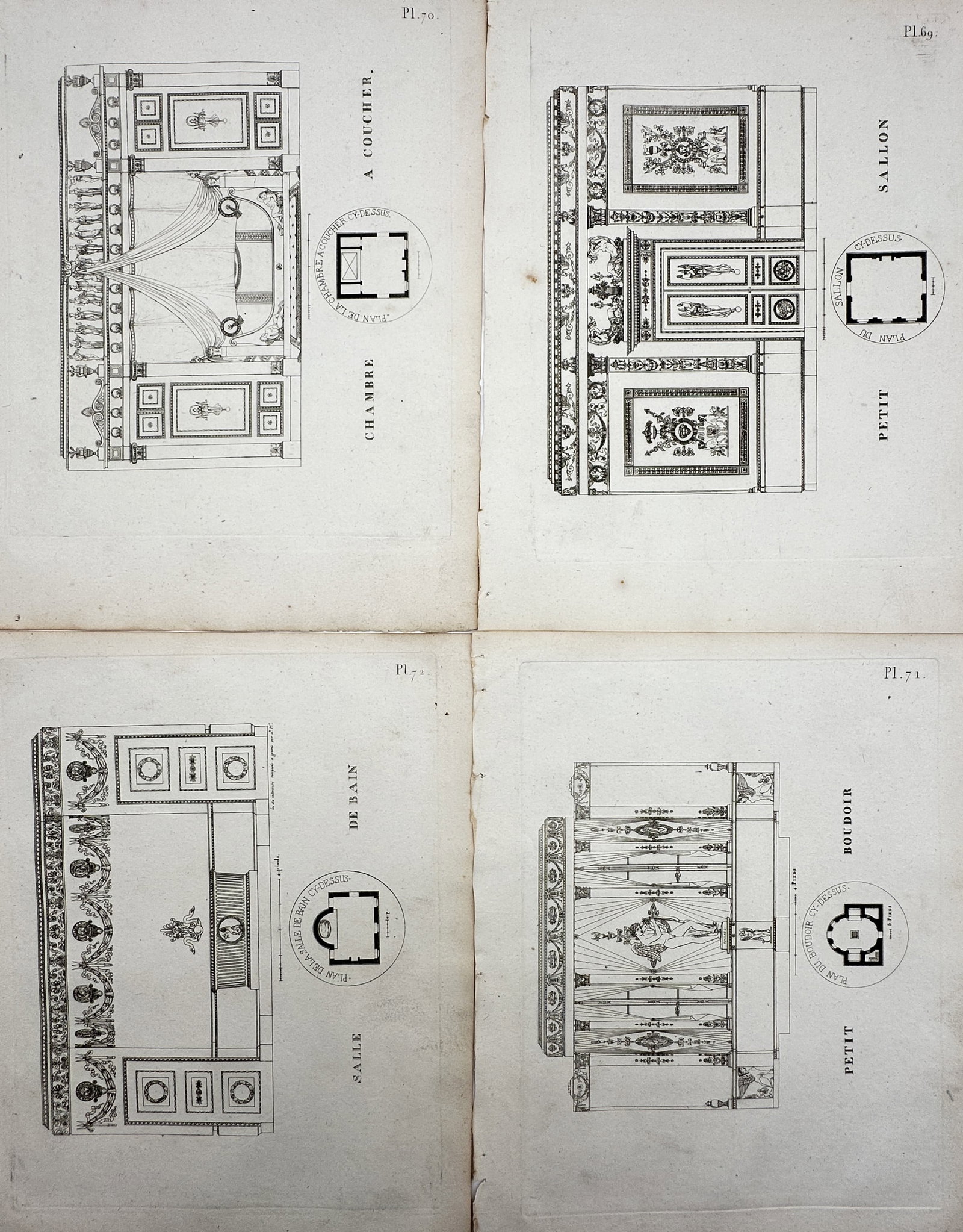 Joseph Beunat – Set of 4: Empire Style Boudoirs, Bedrooms, Salons & Bathrooms (1 of 2)
