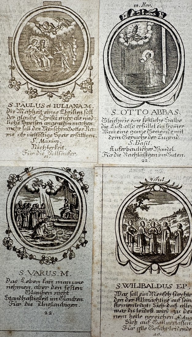 Jeremias Wolff – Set of 4: Christian Saints and Devotional Verses – Copperplate Engraving (1 of 2)