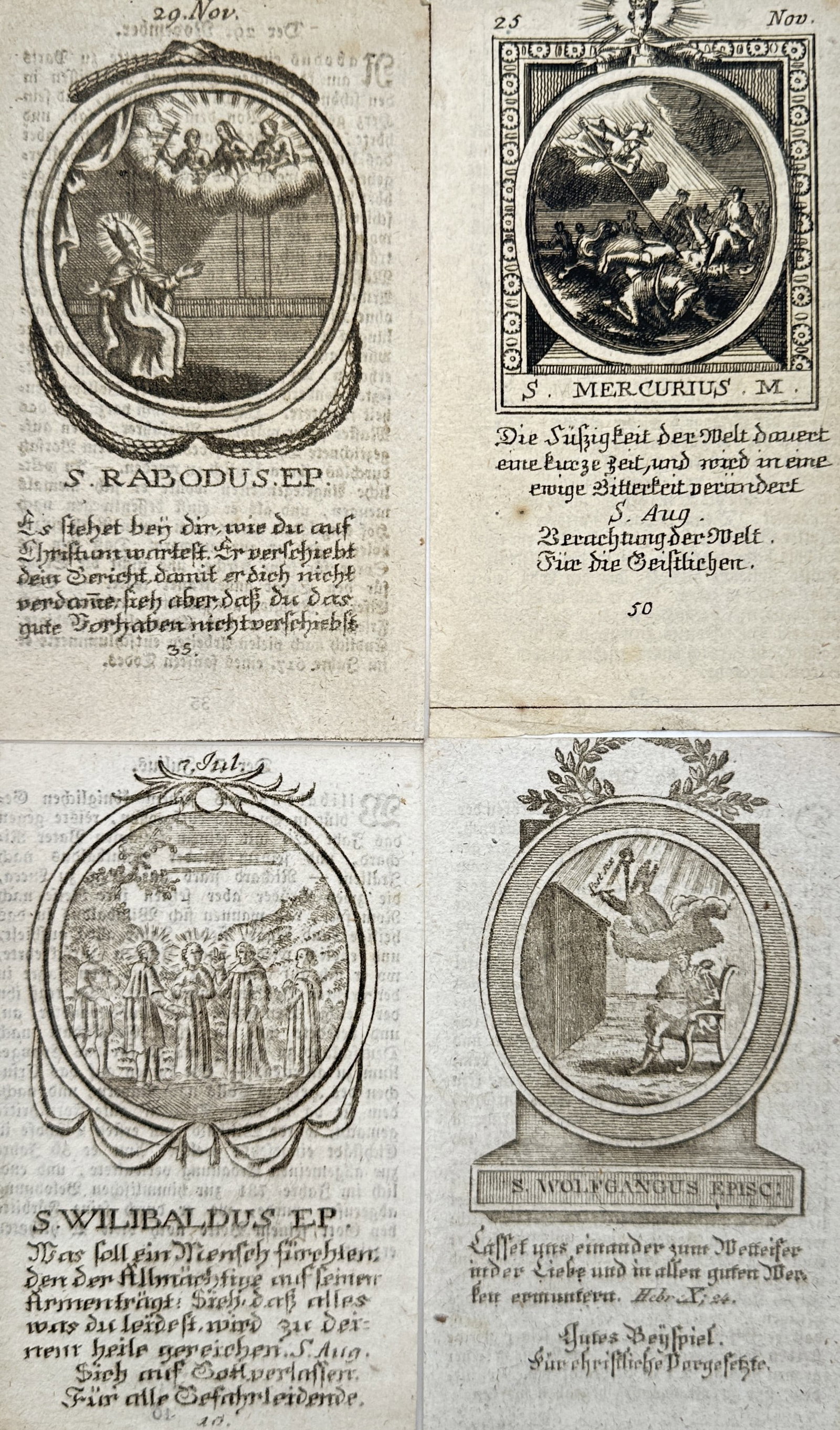 Jeremias Wolff – Set of 4: Holy Martyrs and Devotional German Texts – Copperplate Engraving (1 of 2)