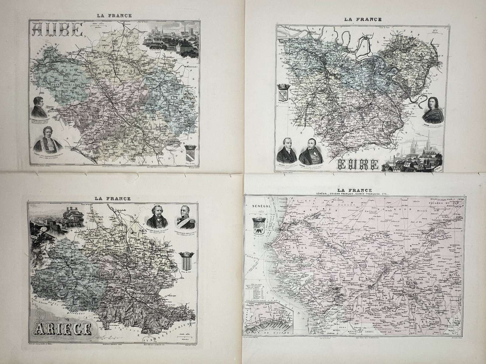 Alexandre A. Vuillemin – Set of 4: French Departments and Colonial Territories (1 of 2)