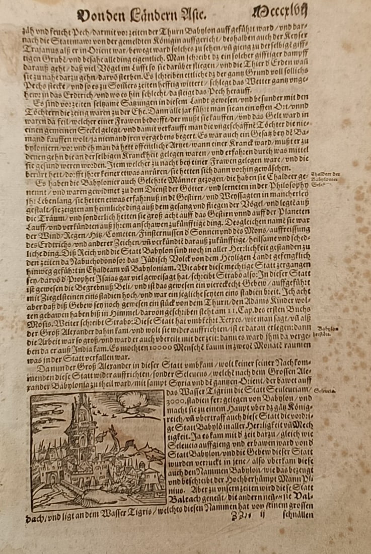 Sebastian Munster – View of Babylon in Asia – Woodcut (16th Century) (1 of 3)