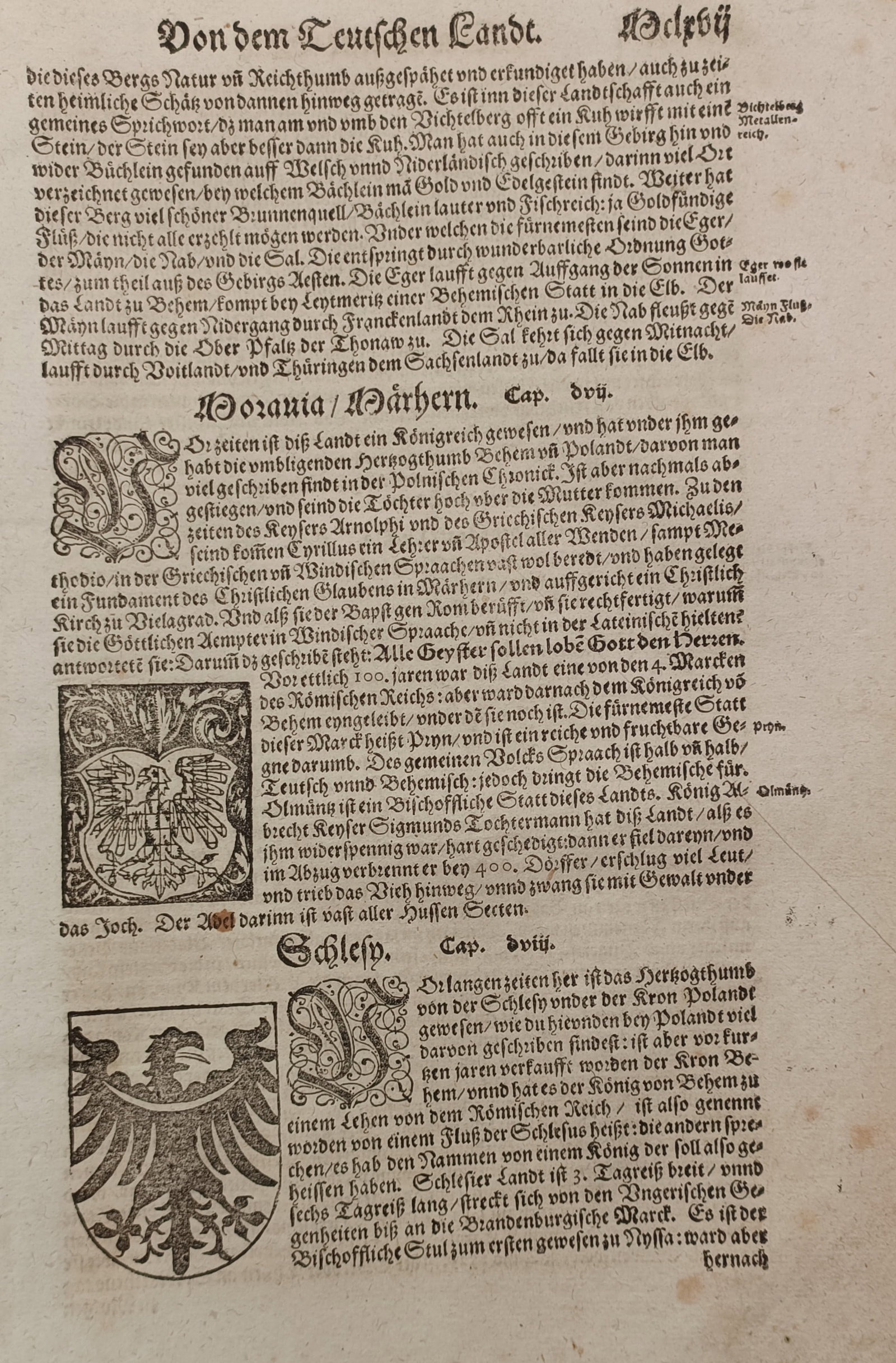 Sebastian Munster – Geographical and Heraldic Account of Moravia and Silesia – Woodcut (1 of 2)