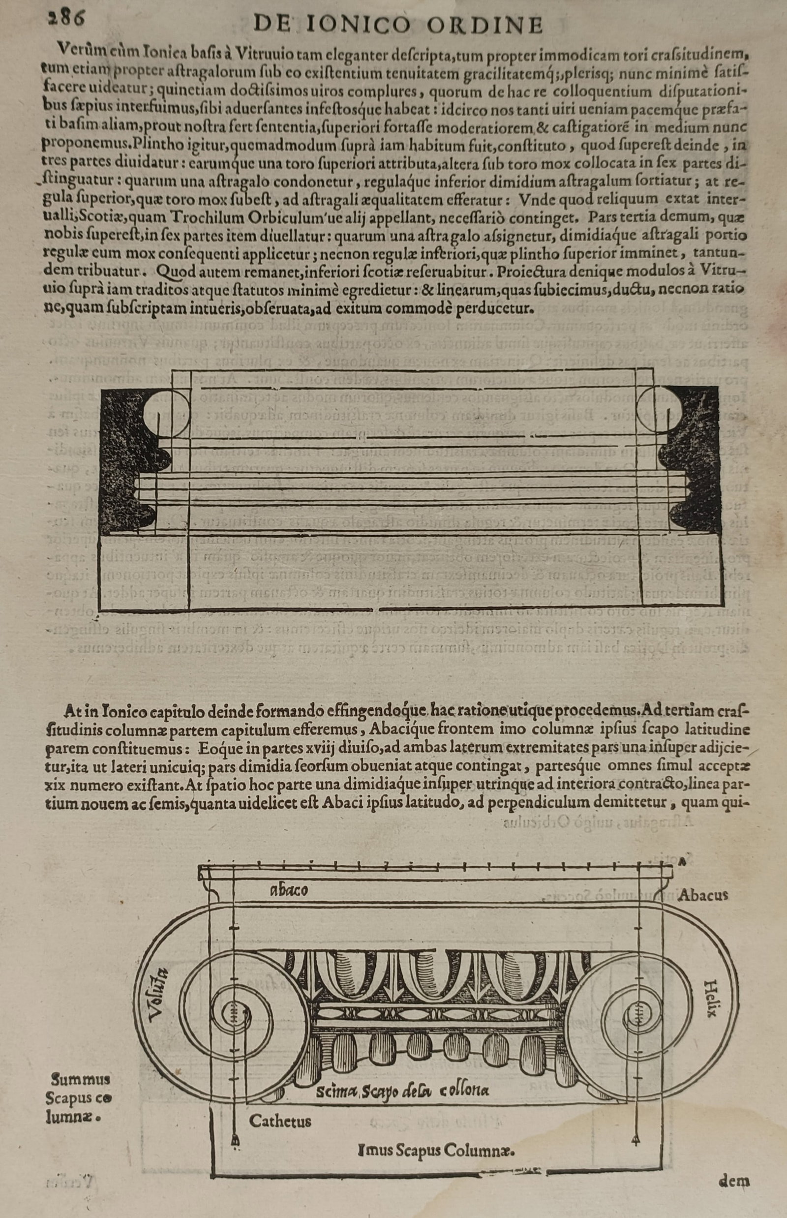 Sebastiano Serlio (1475–1554) – Architectural Studies of the Ionic Order – Woodcut (1566) (1 of 2)