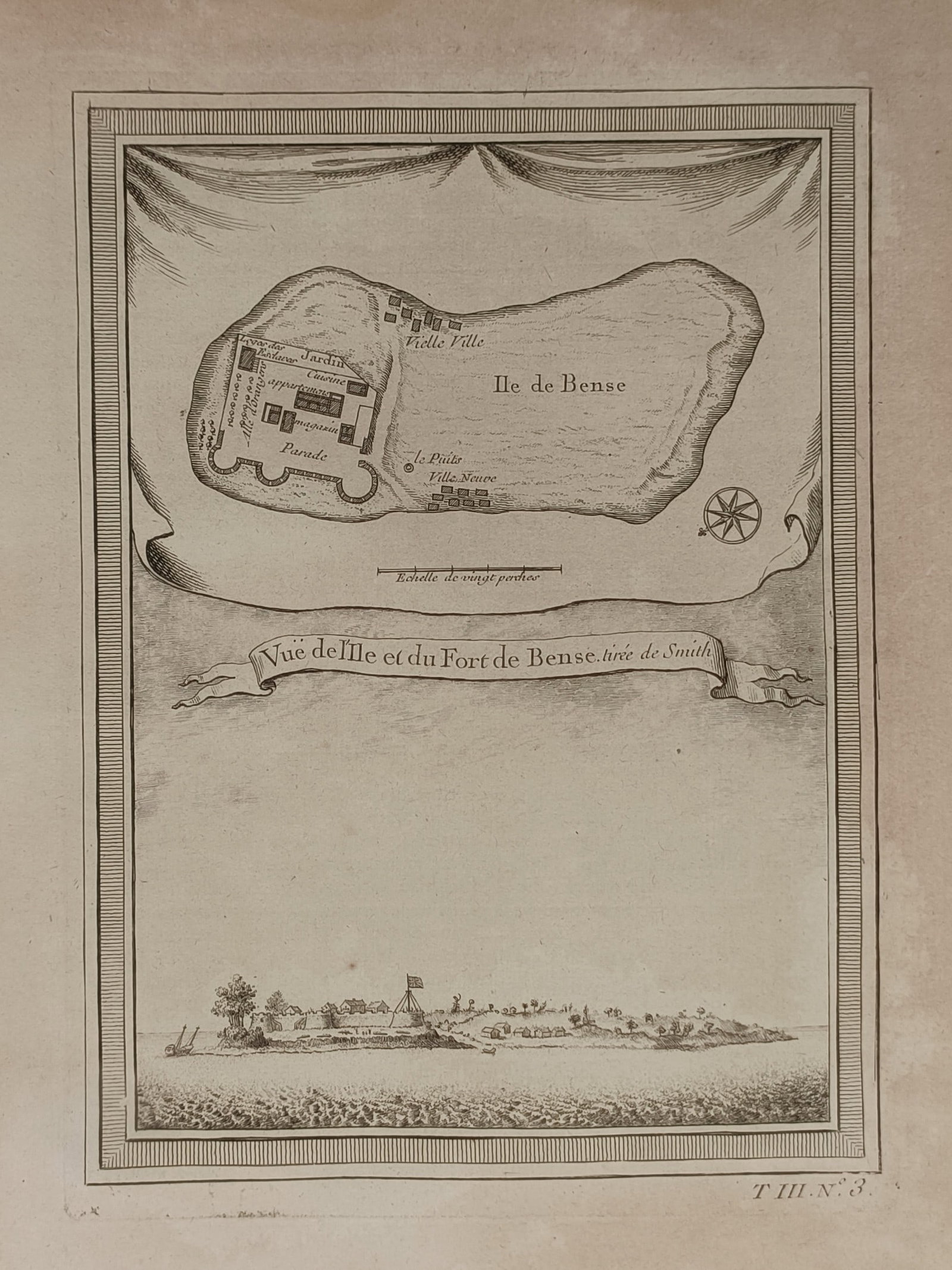 Abbé Prévost (1697–1763) – Map of Bunce Island – Sierra Leone – Engraving (1747) (1 of 2)