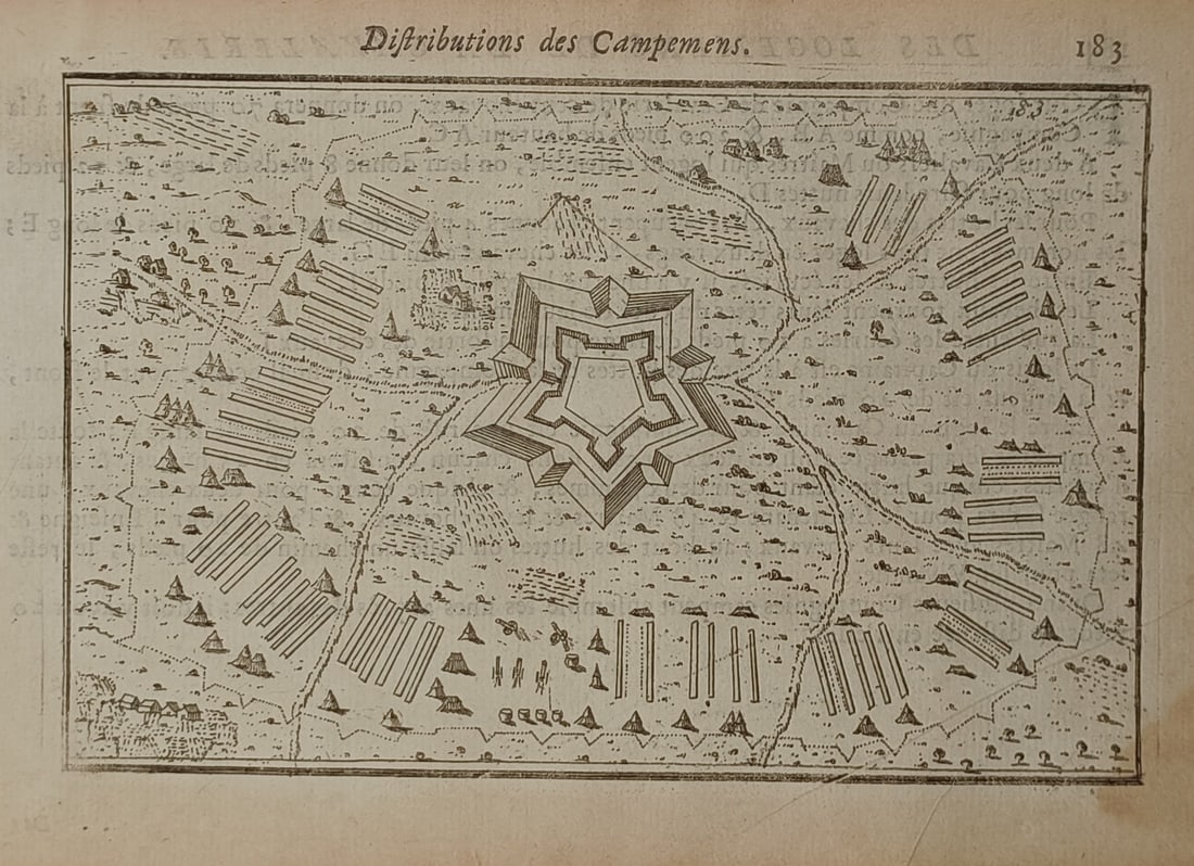 Alain Manesson Mallet (1630–1706) – Military Encampment and Fortification Layout – Engraving (1 of 2)