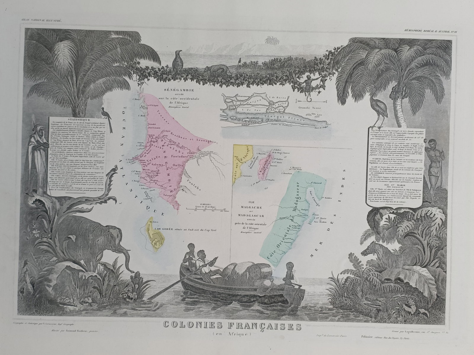 Victor Levasseur (1800–1870) – French Colonies in Africa – Hand-coloured engraving (1854) (1 of 2)