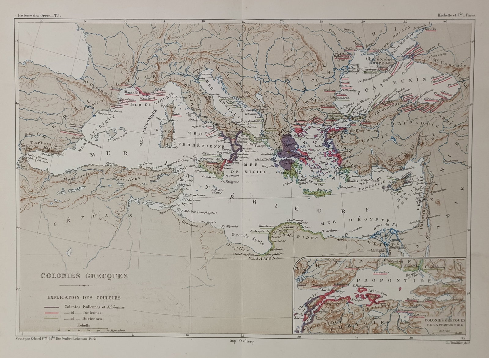 Louis Thuillier (1843–1886) – Map of Ancient Greek Colonies – Mediterranean Basin (1 of 2)