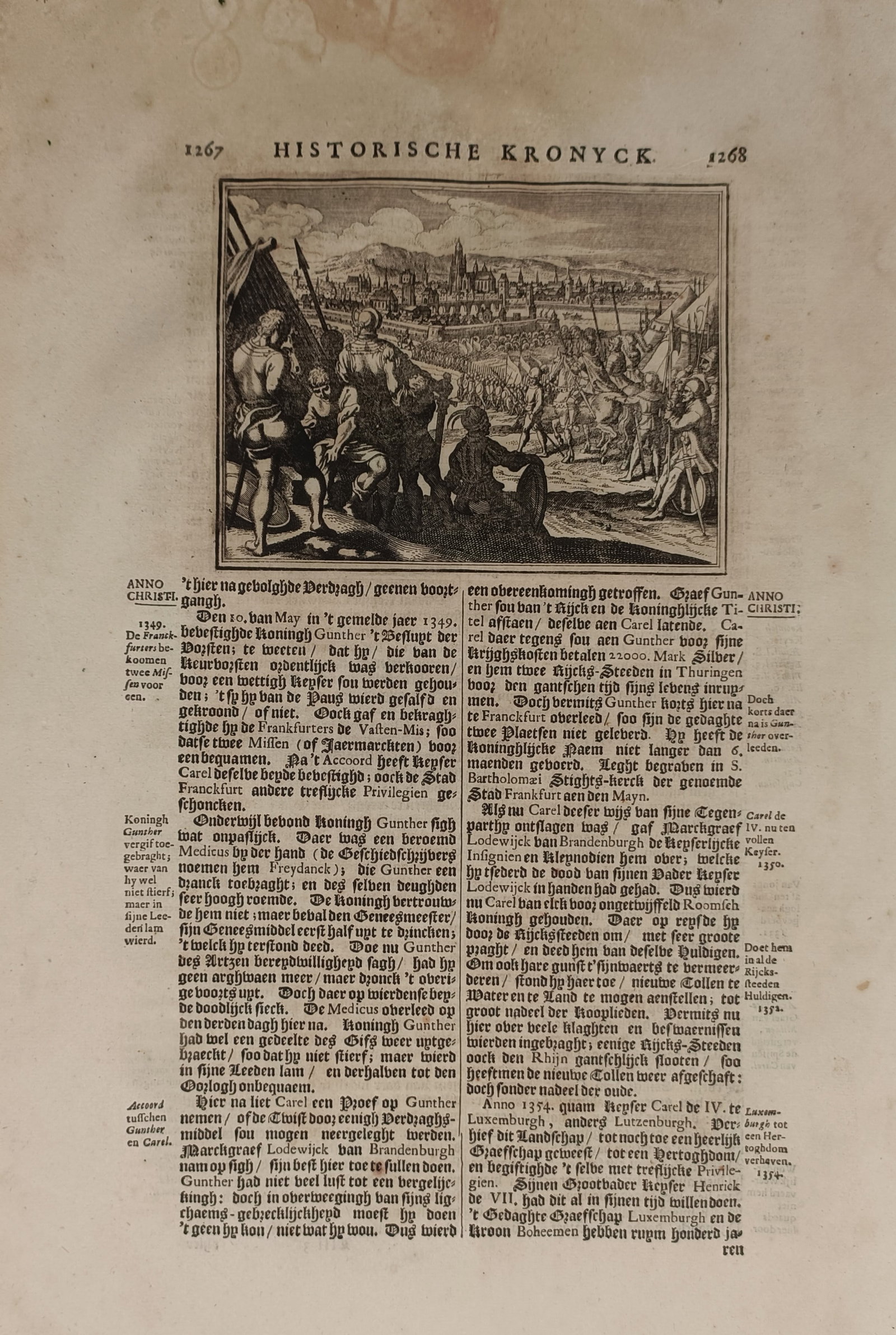 Johann Ludwig Gottfried – Illustration of a Military Encampment Outside a City – Engraving (1 of 2)