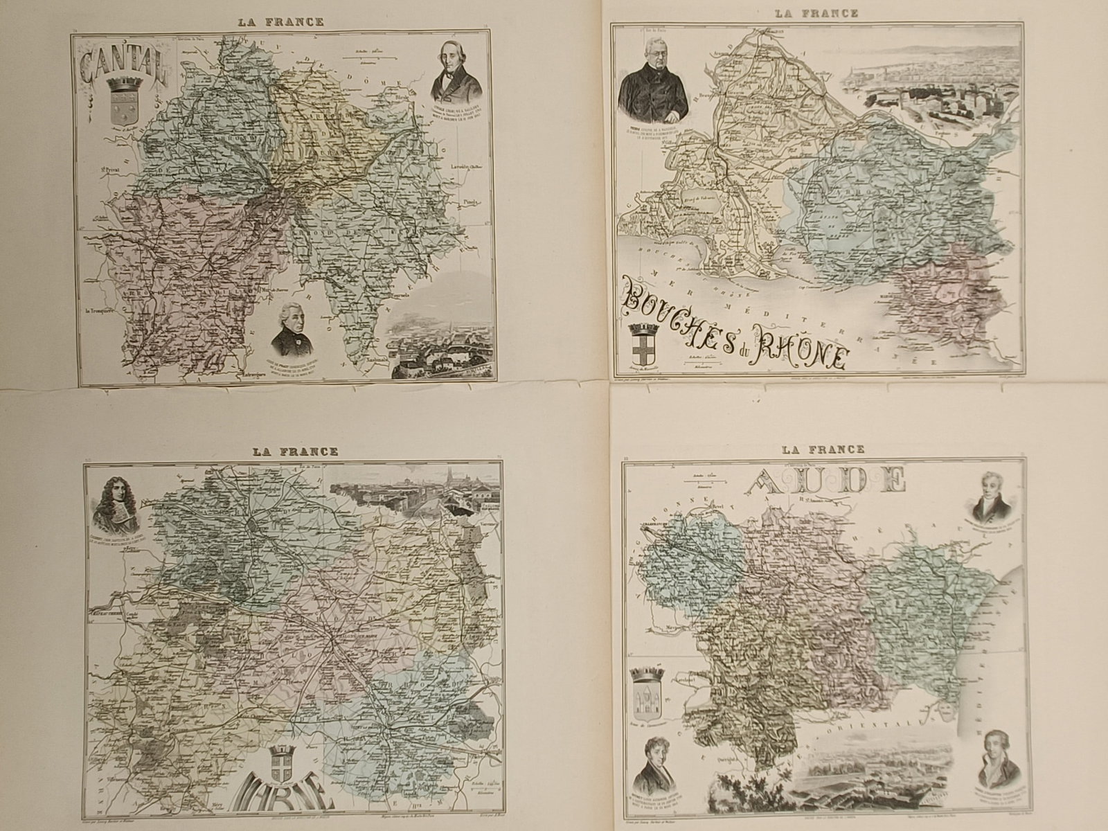 Alexandre Vuillemin – Map of Cantal, Bouches-du-Rhone, Marne, and Aude Departments – France (1 of 2)
