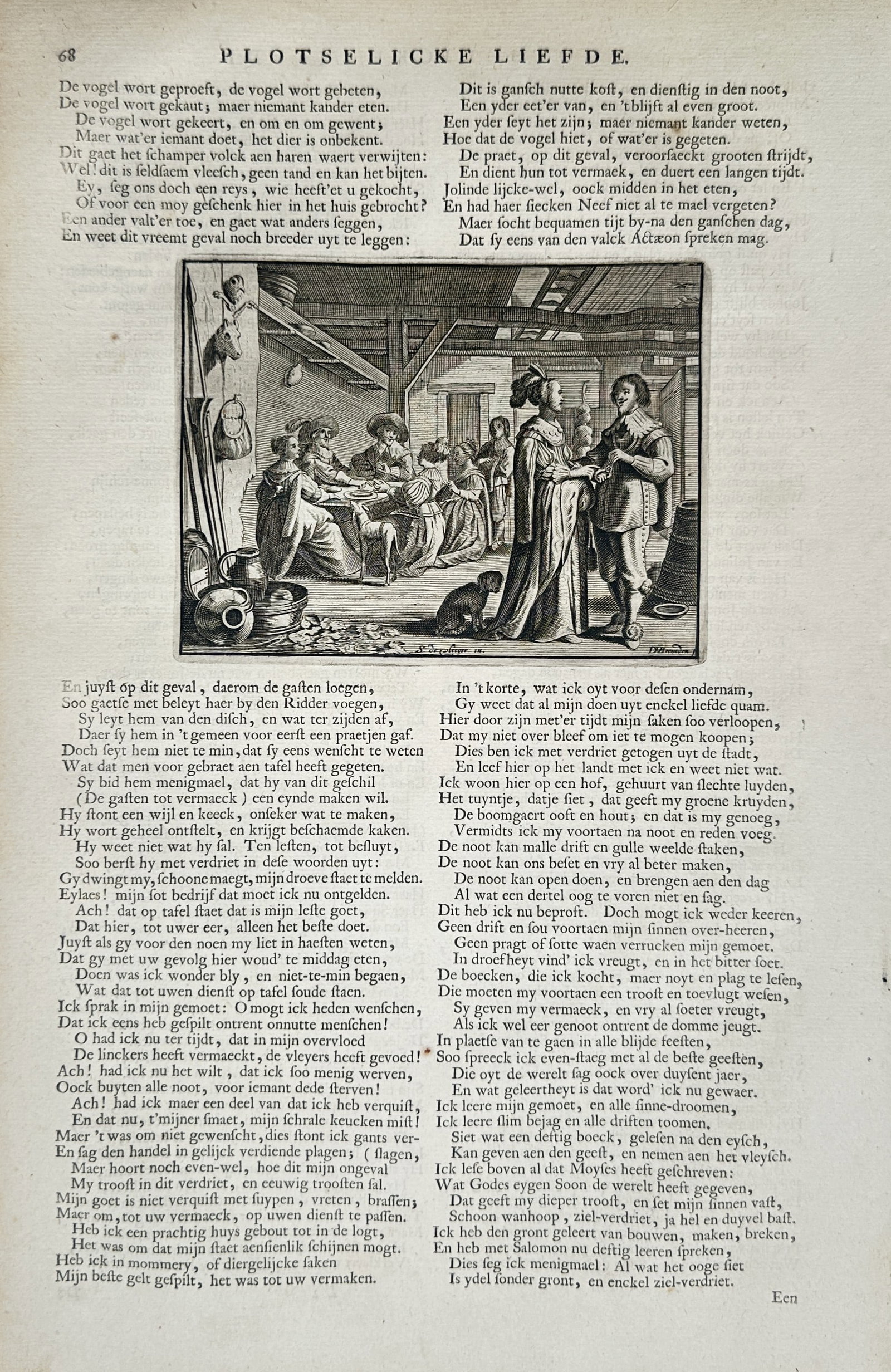 Jacob Cats (1577–1660) – Allegorical Kitchen Scene with Lovers – Netherlands – Engraving (1 of 2)