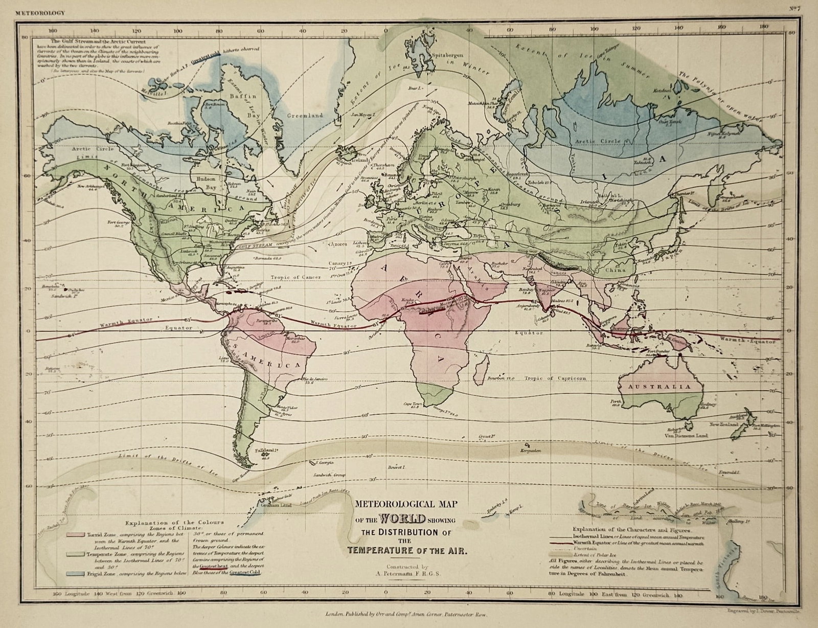 John Dower – Meteorological Map of the World – Engraving (19th Century) (1 of 2)