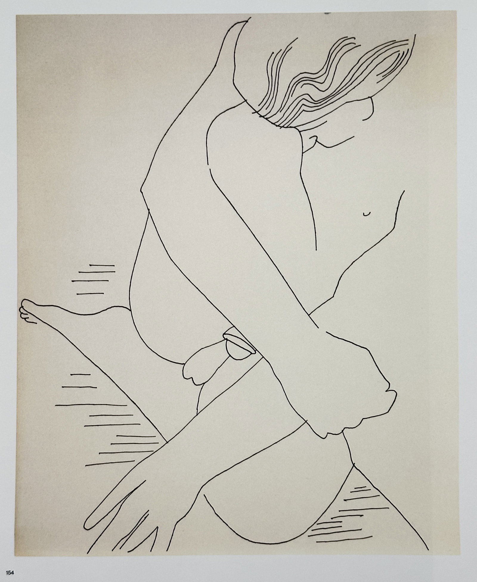 Andy Warhol, after – Male Nude – Offset lithographic reproduction (2006): "Male Nude" This work features a minimalist figurative study depicting a seated male subject rendered in fluid black outlines against a solid background. The composition illustrates a clean graphic st