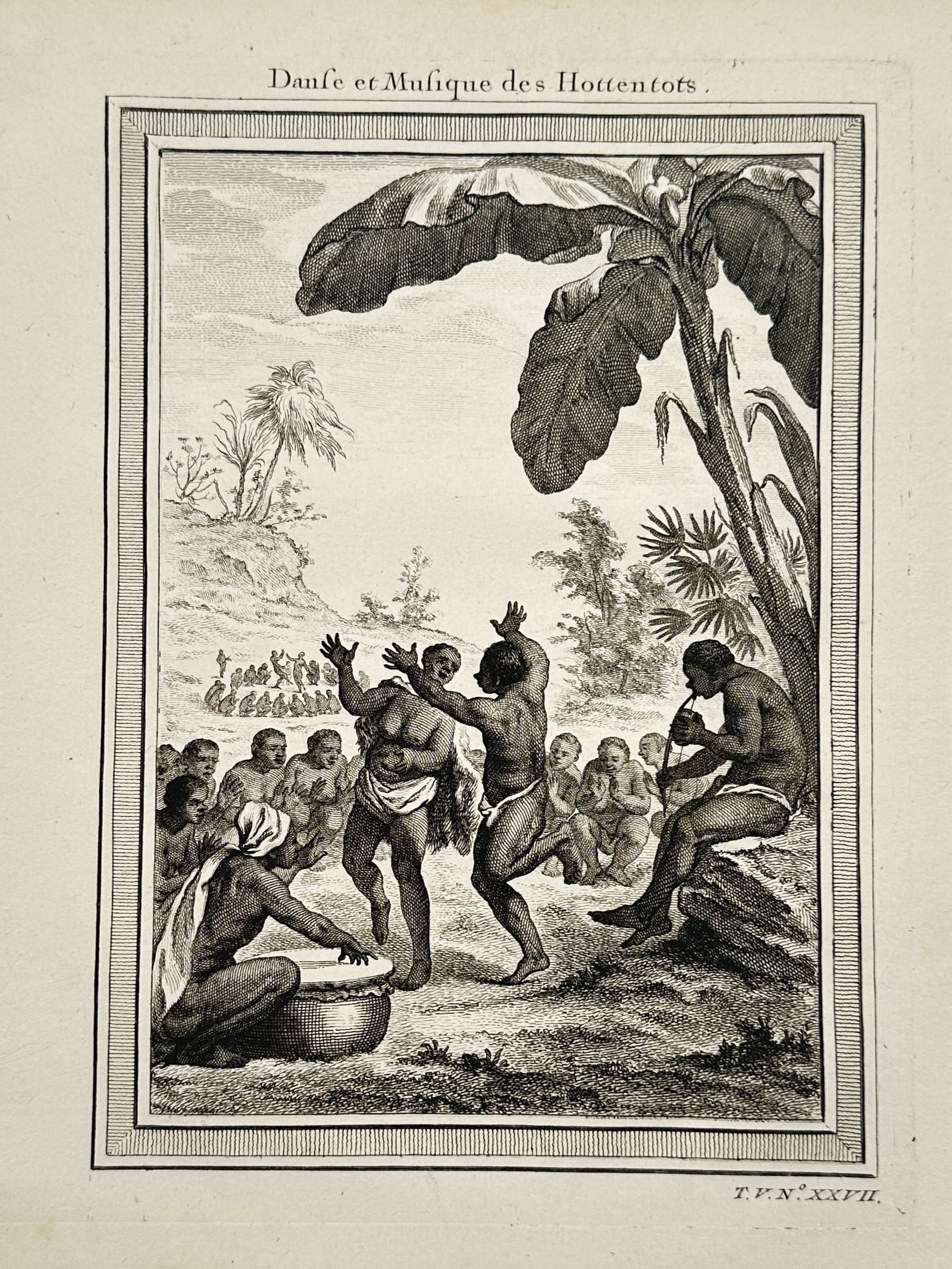 Charles-Nicolas Cochin the Younger – Dance and Music of the Hottentots – Engraving (18th (1 of 2)
