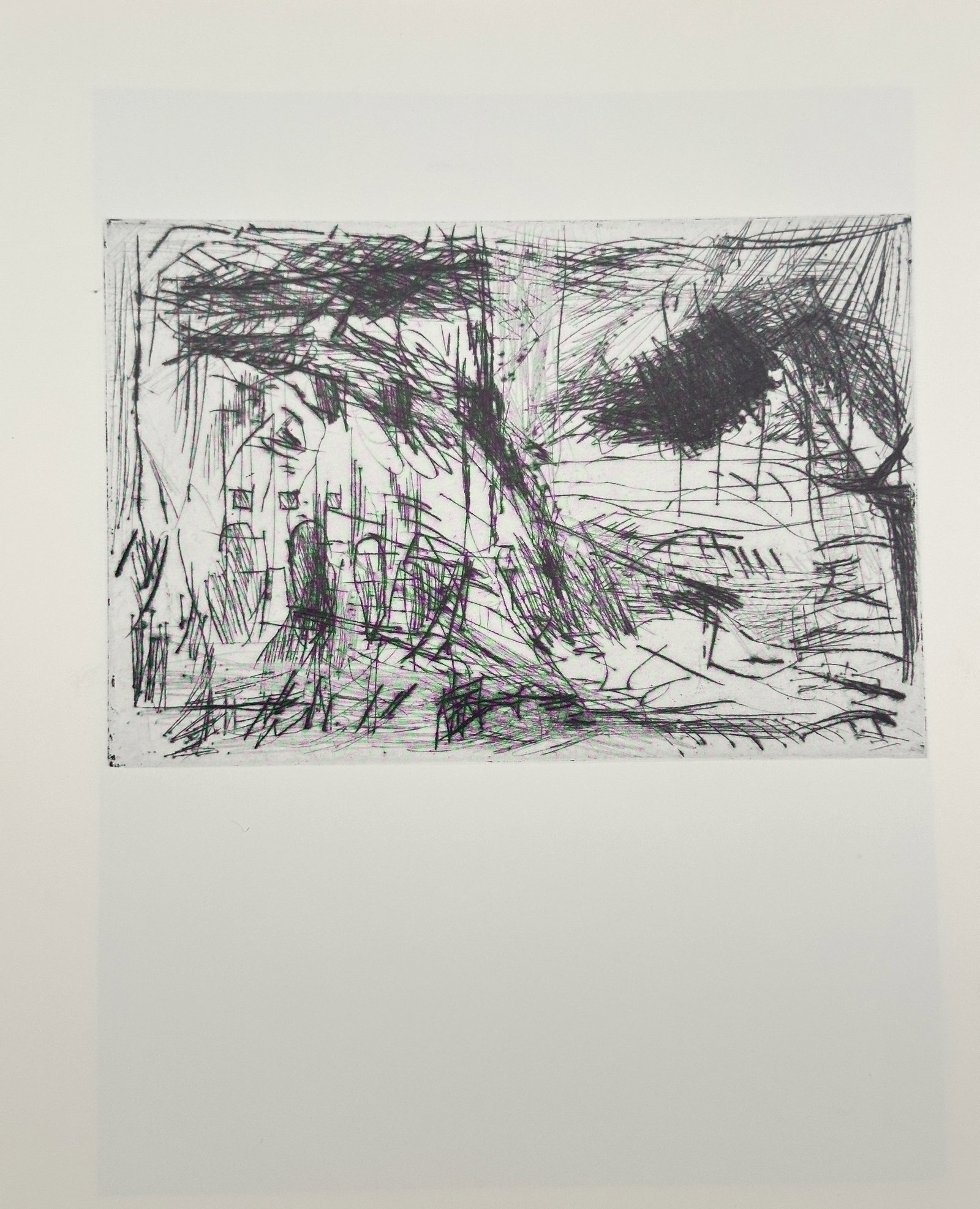 Per Kirkeby, after – Untitled 4 – Offset print (20th century): "Abstract Landscape Study" This print illustrates a dynamic arrangement of horizontal and vertical gestural lines that suggest an expressive landscape formation. The structure combines rapid monochrom
