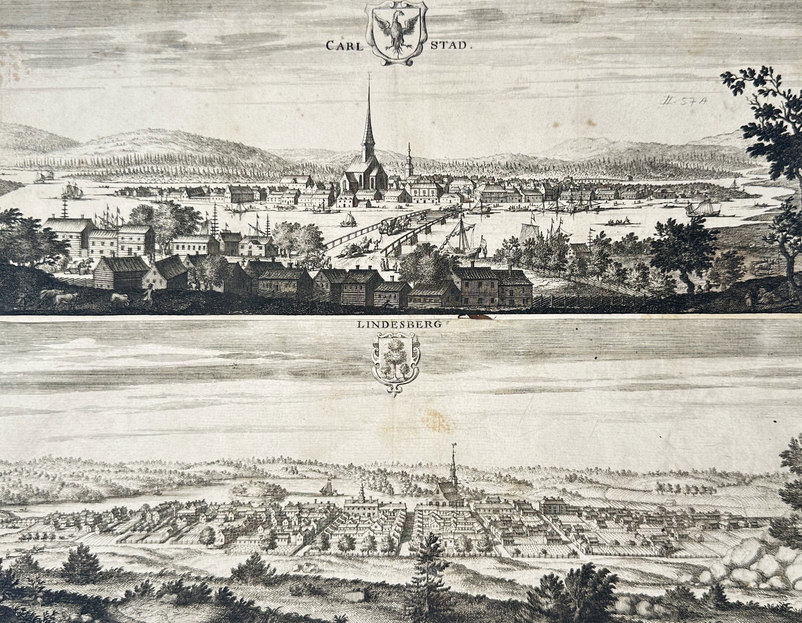 Erik Dahlbergh – Set of 2: Views of Karlstad and Lindesberg – Engravings (1 of 2)